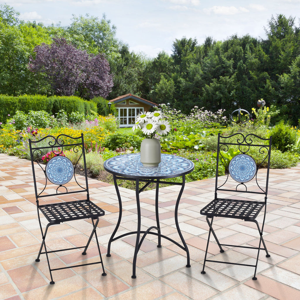EasyComfort 3-delige tuinset – bijzettafel + 2 opvouwbare stoelen, blauw