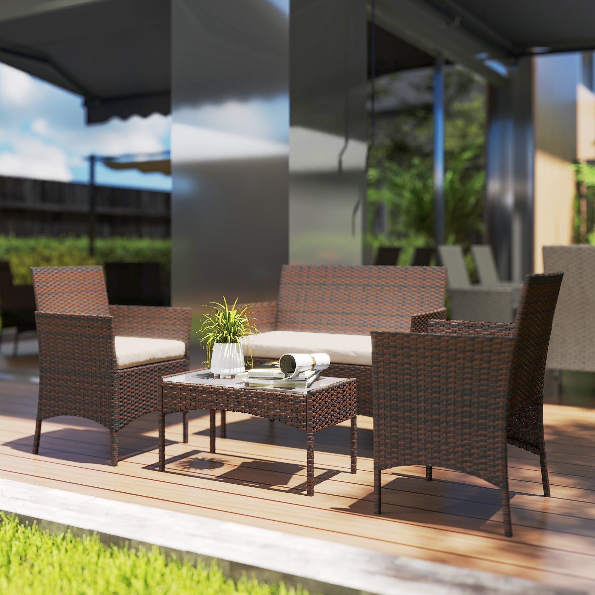 EasyComfort 4-delige tuinset – 2-zits bank, 2 stoelen en salontafel