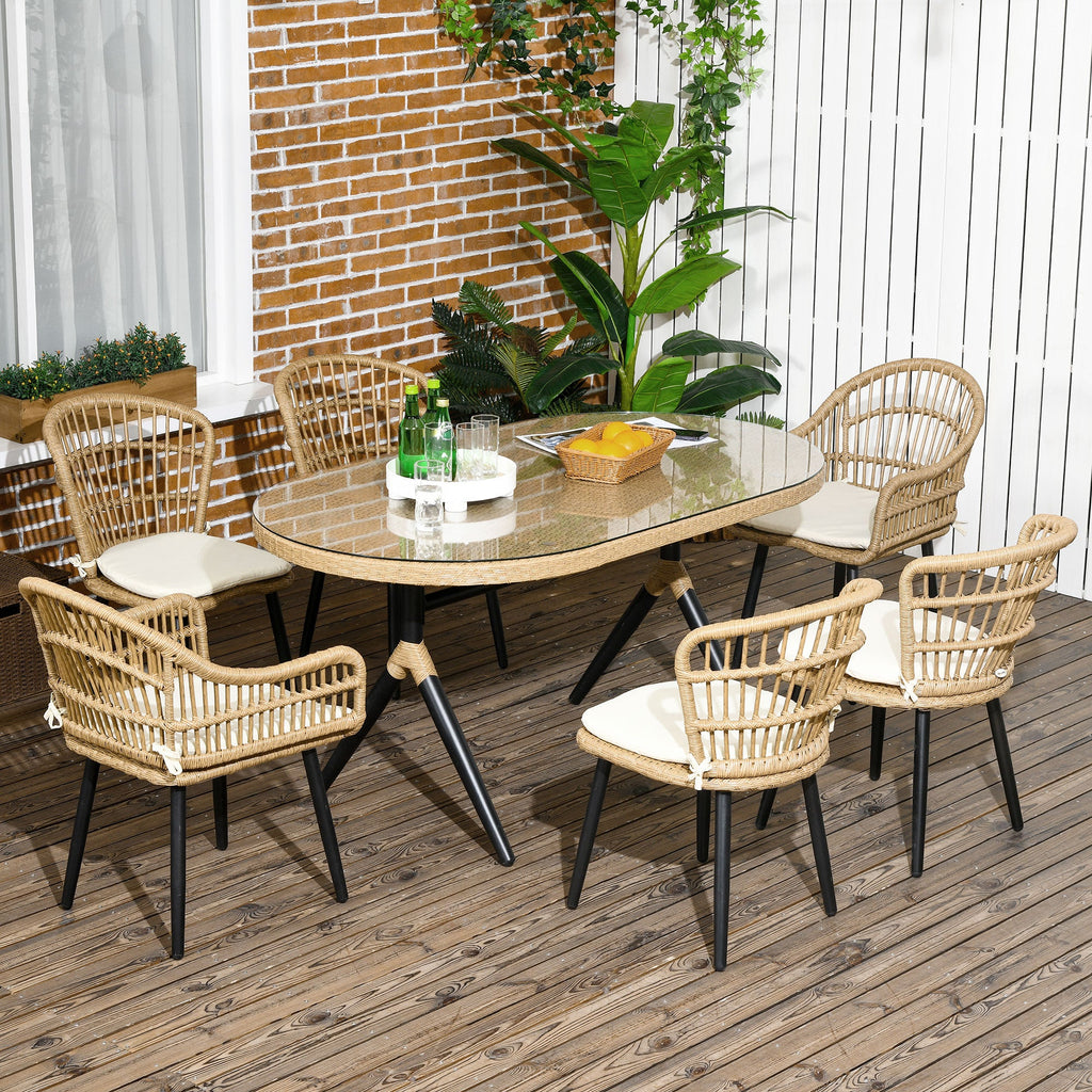 EasyComfort 7-delige tuinset rattan PE met eettafel 153x89x74 cm en 6 stoelen