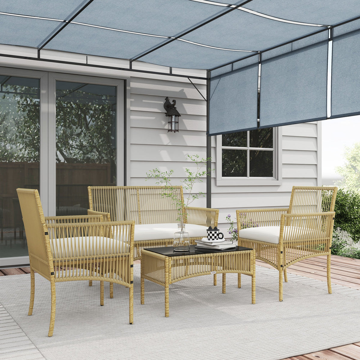 EasyComfort Tuinset Rattan 4-delig - 2 fauteuils, bank en salontafel
