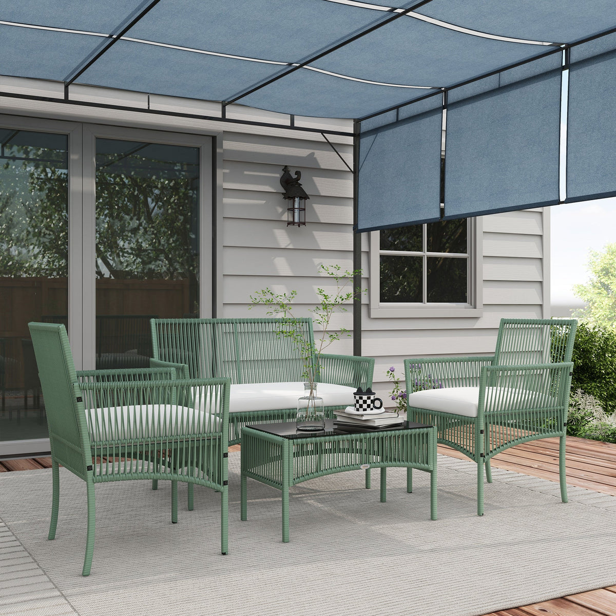 EasyComfort 4-delige rattan tuinset, groen