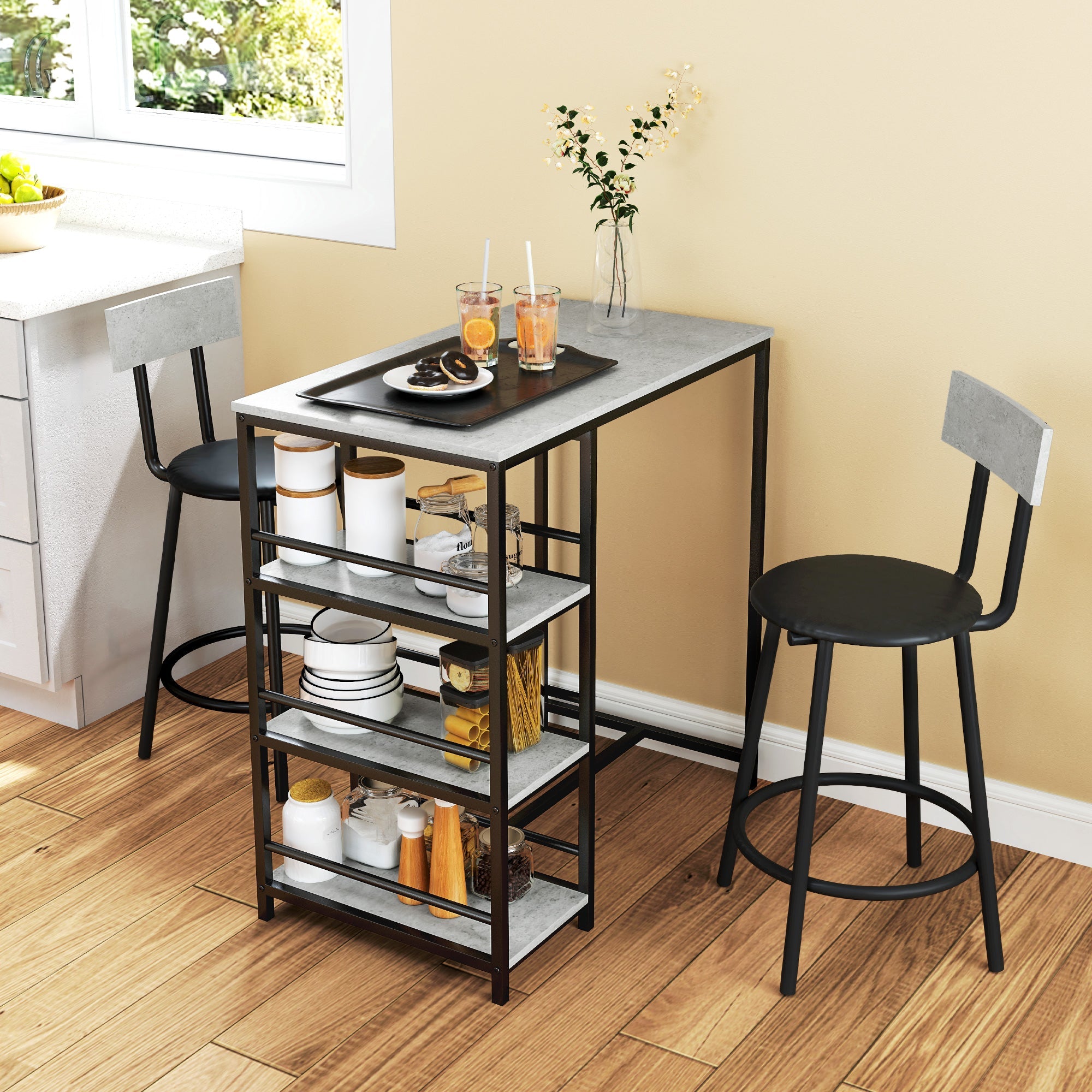 EasyComfort 3-delige eetset bartafel met 2 barkrukken, lichtgrijs