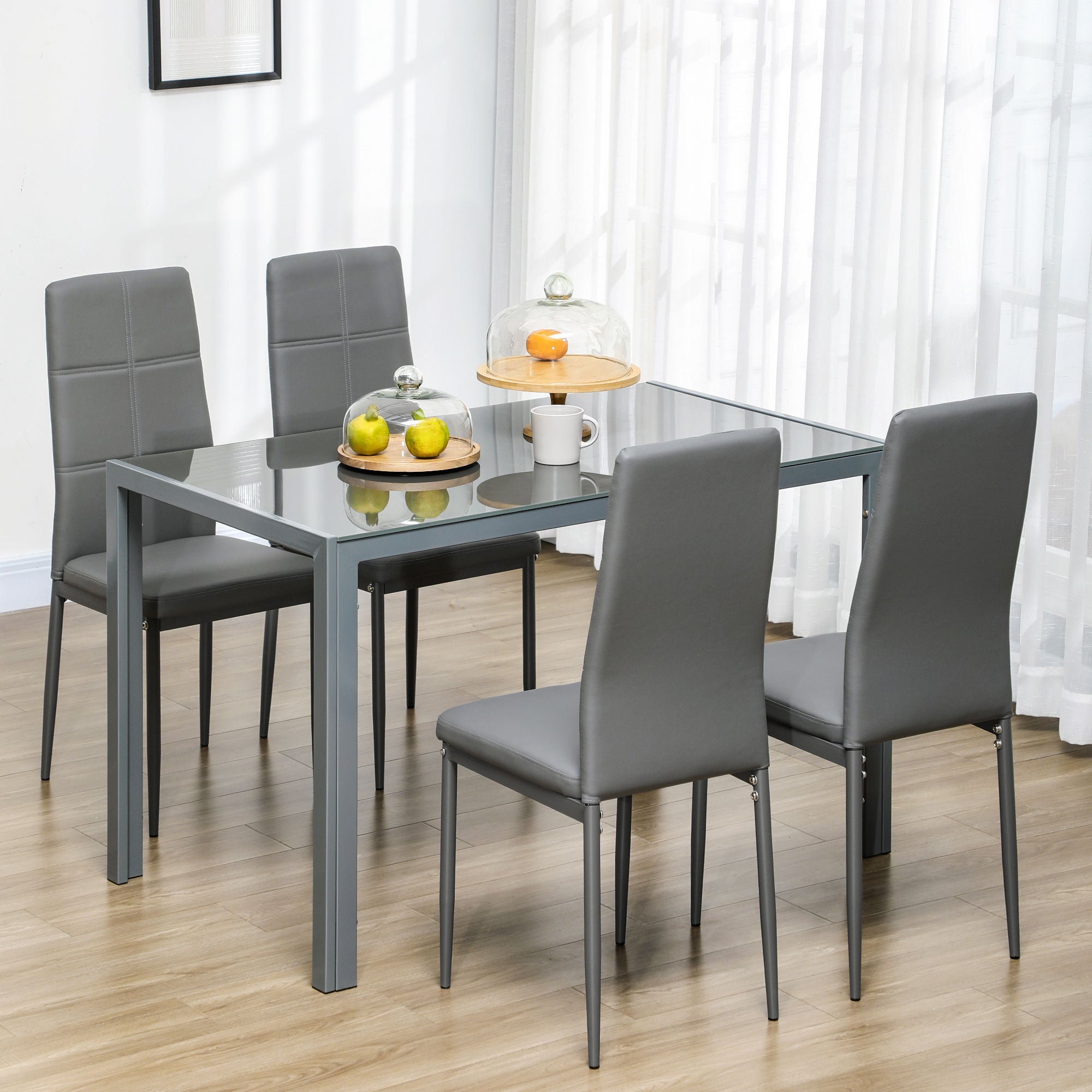 EasyComfort 5-delig eetkamerset, 1 tafel + 4 stoelen, grijs