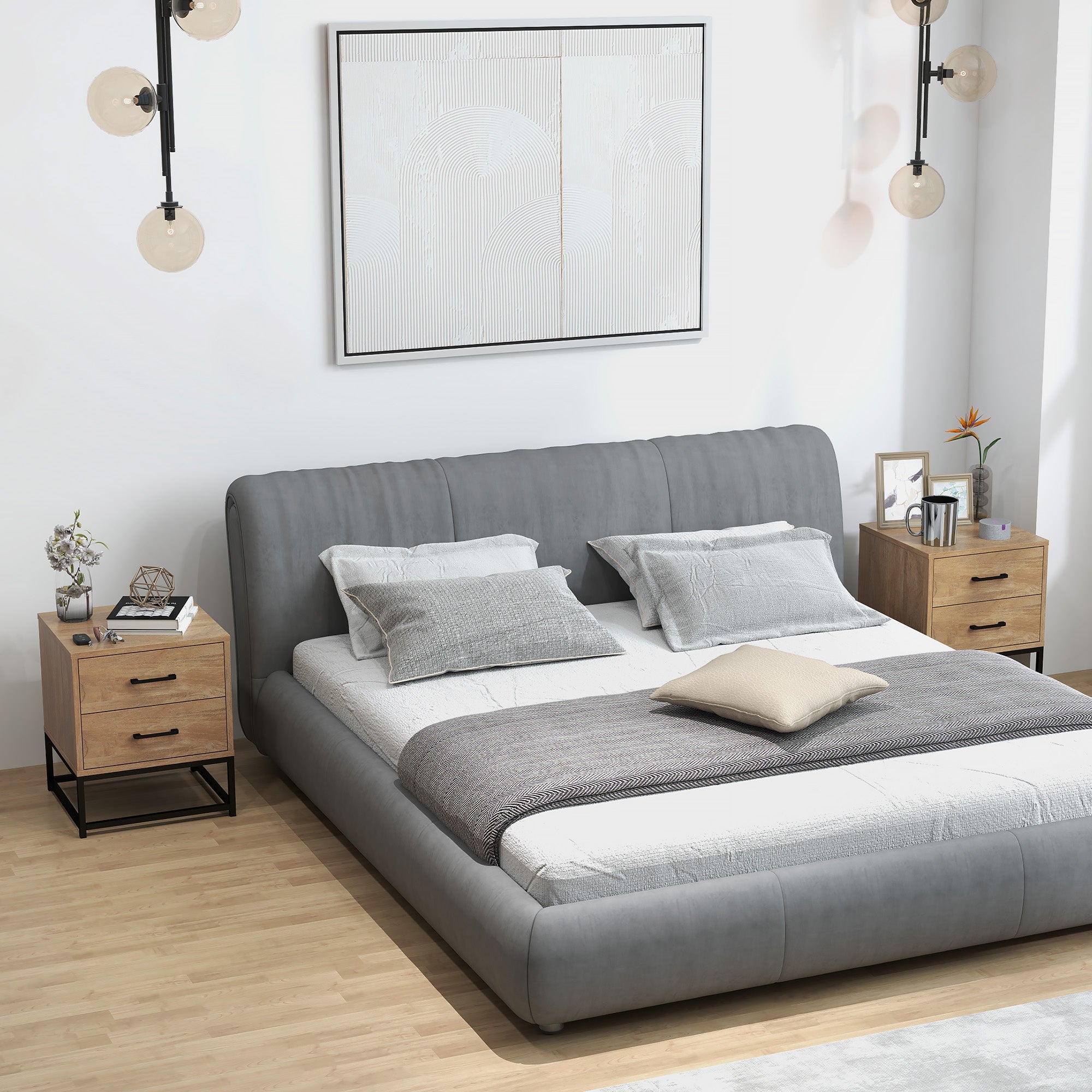 EasyComfort Set van 2 nachtkastjes met 2 lades, industrieel houtlook