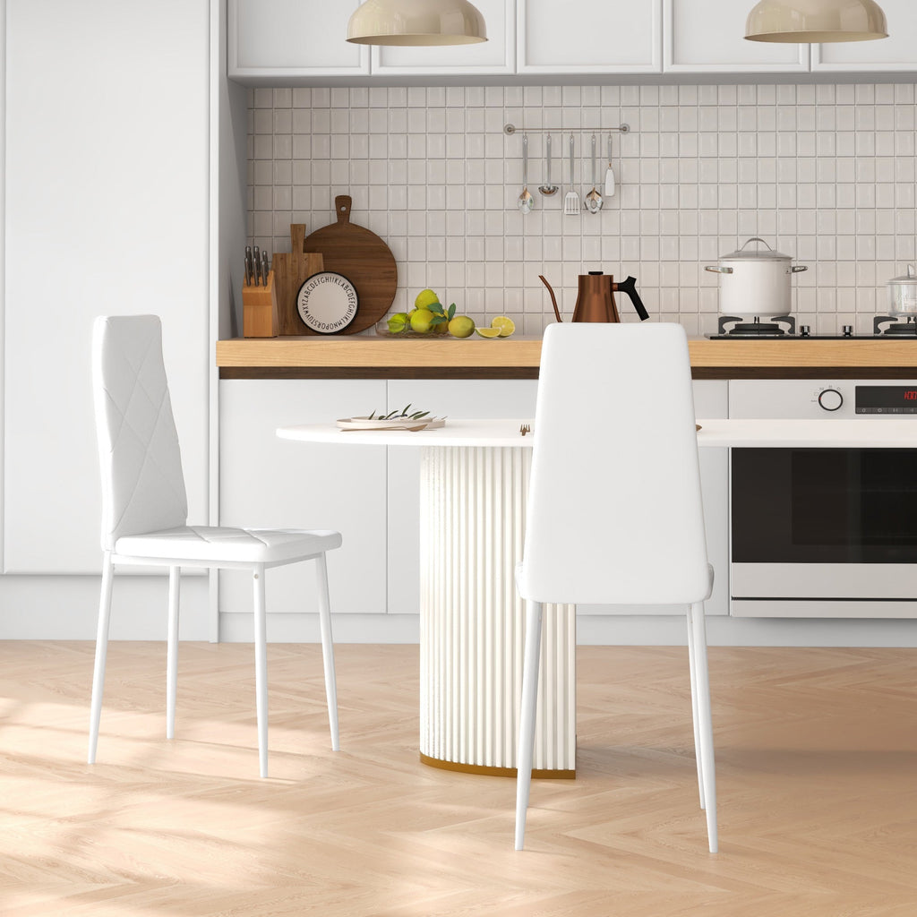 EasyComfort Set di 2 Sedie Moderne imbottite da Pranzo with Schienale Alto, in Pelle e Acciaio,rivestimento a polvere, 41x50x97 cm, white