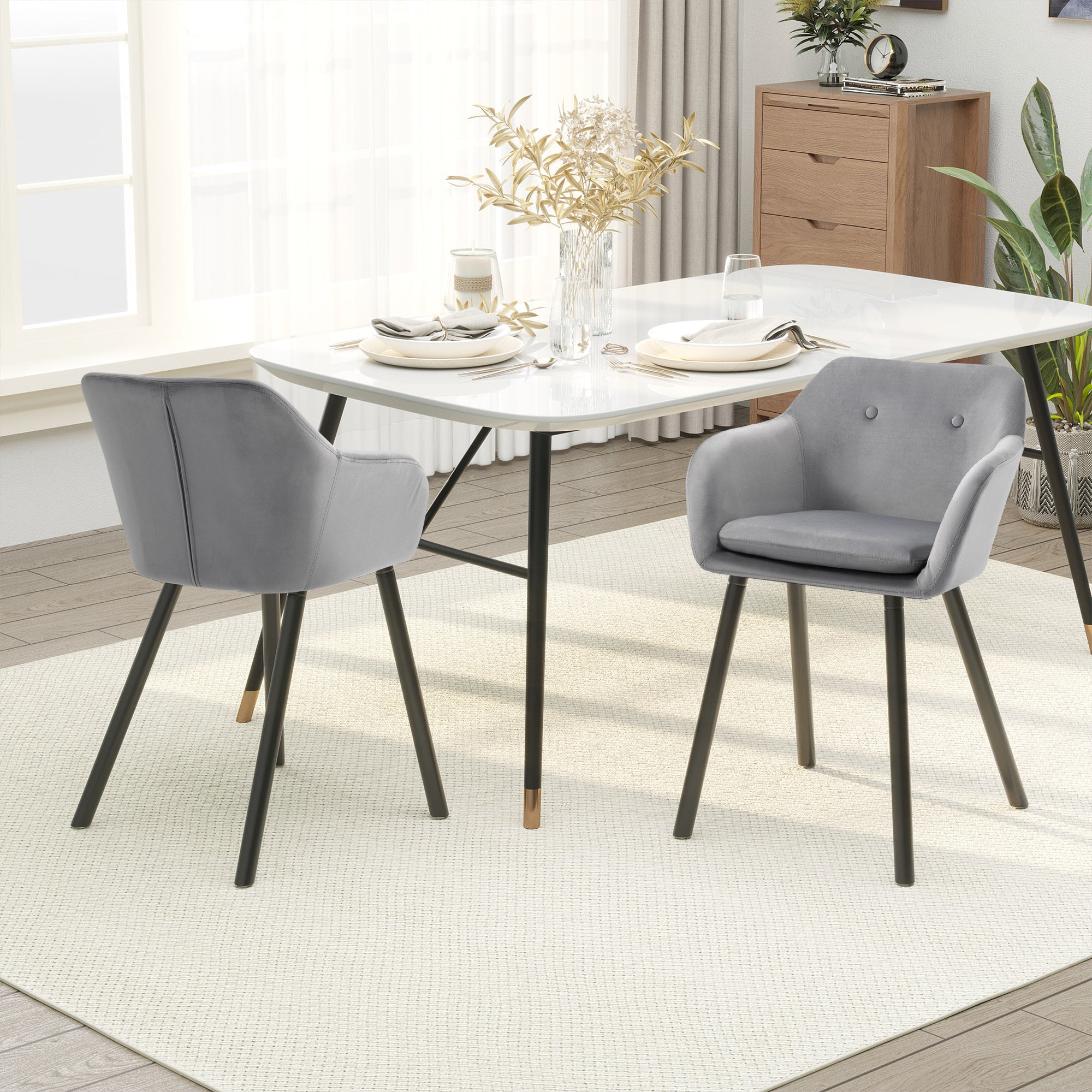 EasyComfort set van 2 eetkamerstoelen met armleuningen, fluweel, 54x56x74 cm
