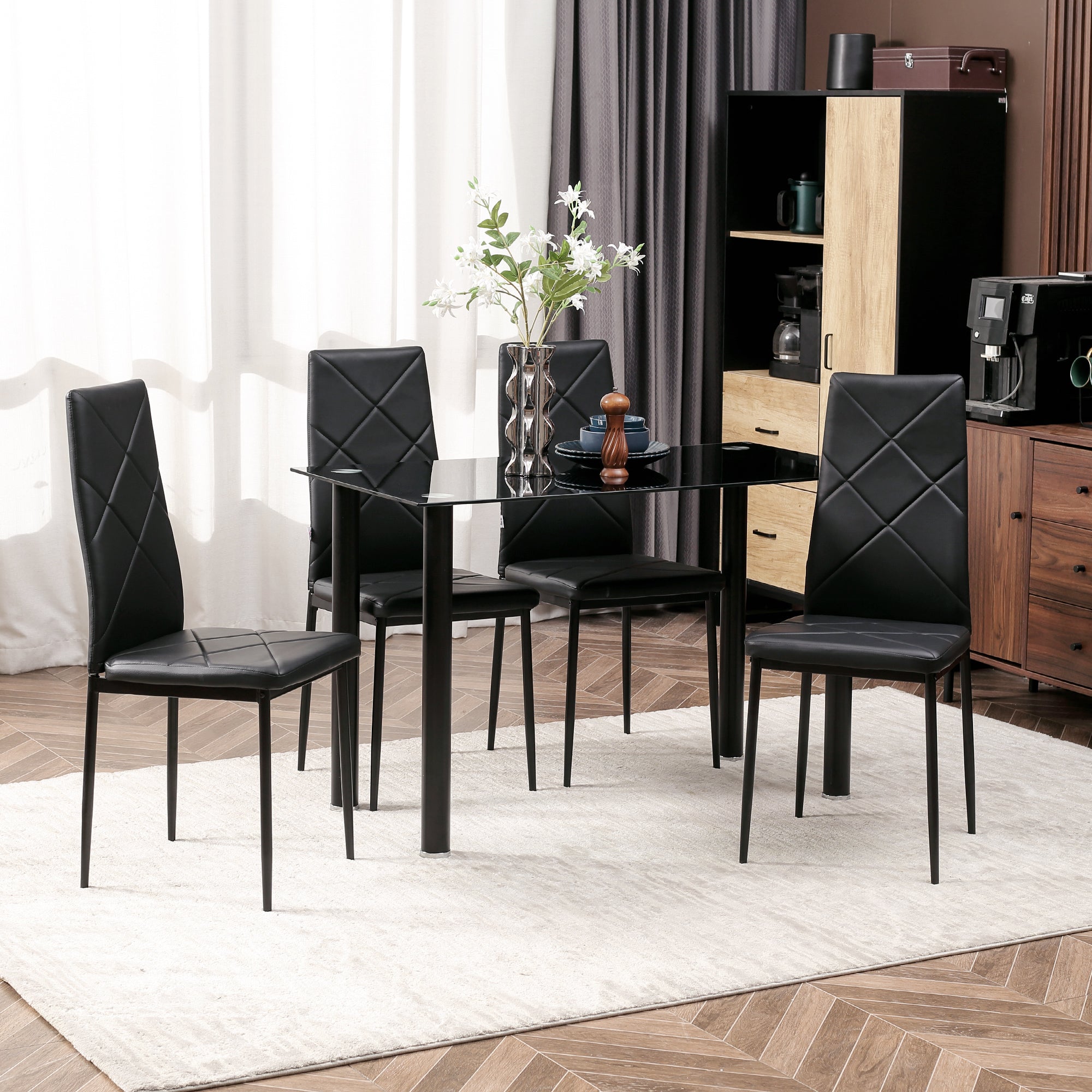 Easycomfort Set di 4 Sedie da Pranzo with Schienale Alto in Finta Pelle e Acciaio, 41x50x97cm, black