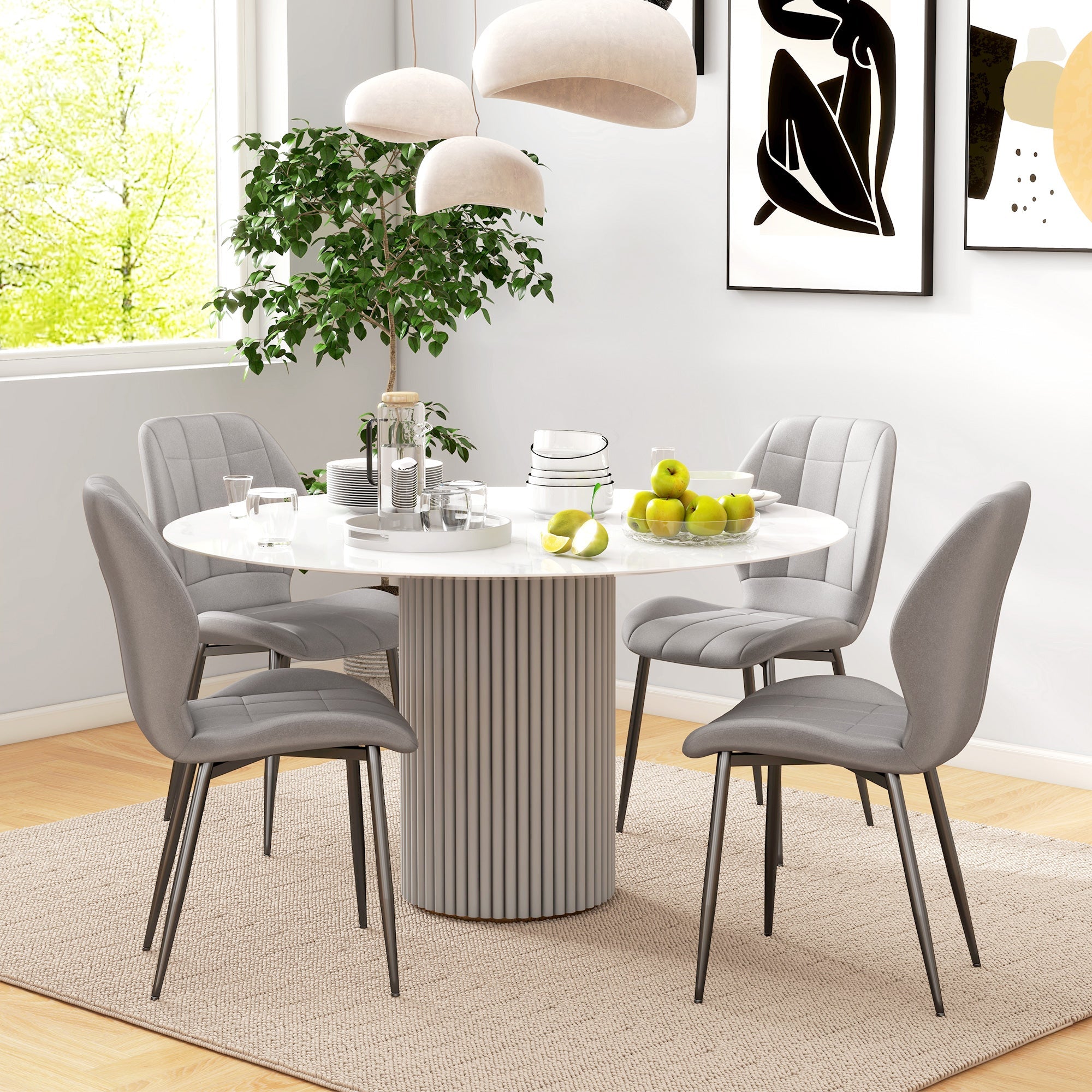 EasyComfort Set di 4 Sedie da Pranzo Moderne per Cucina e Soggiorno with Rivestimento in Flanella, Grigio