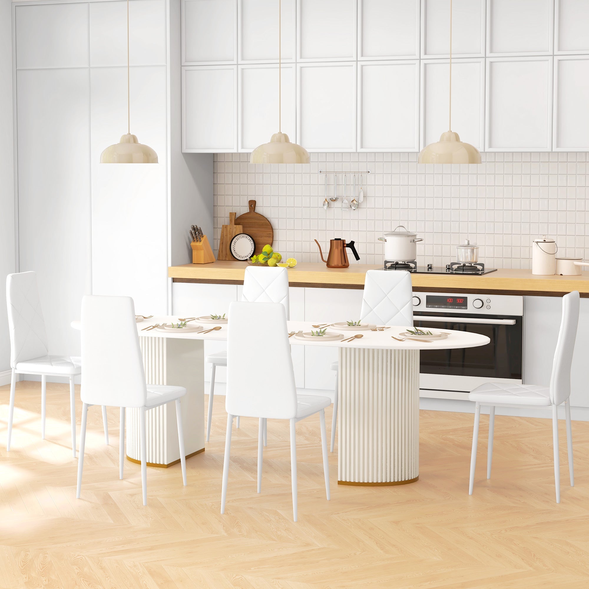 EasyComfort Set di 6 Sedie da Pranzo Moderne with Schienale Alto in Finta Pelle e Acciaio, 41x50x97 cm, white