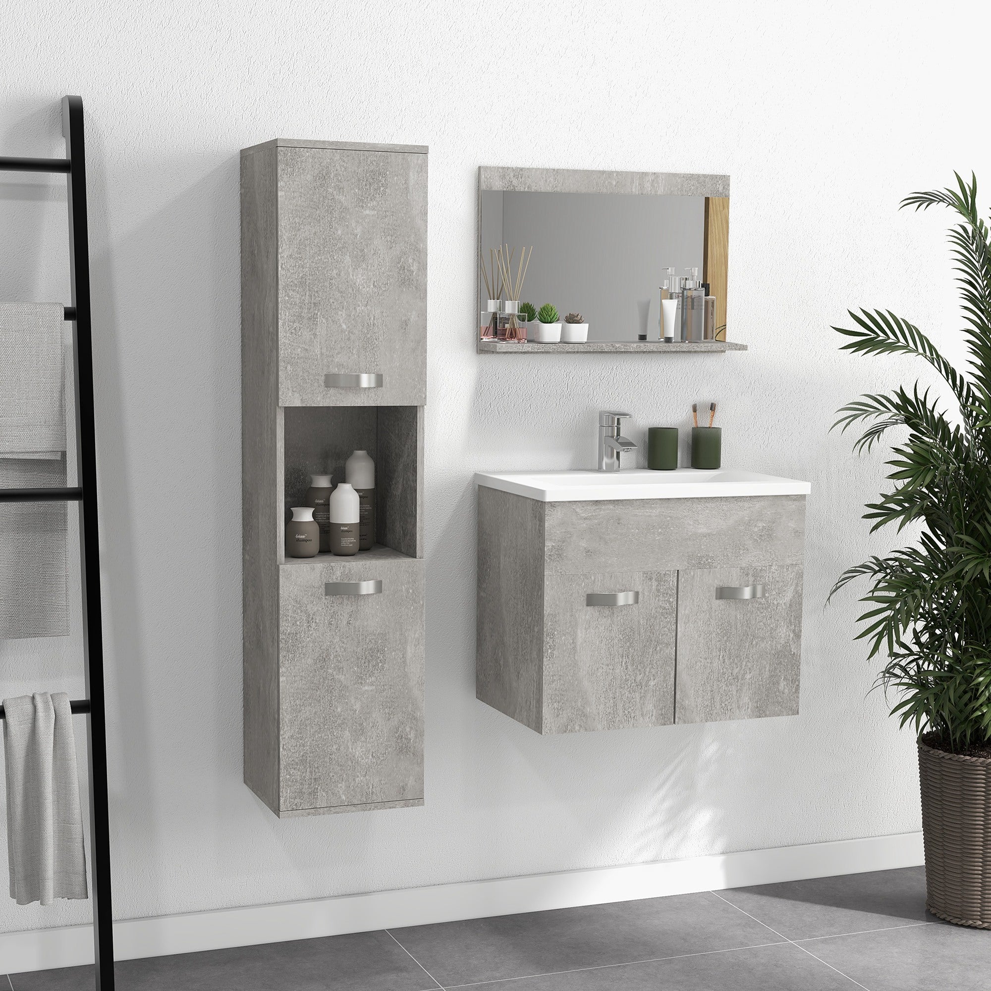EasyComfort Badkamermeubelset 4-delig met wastafel 60 cm, grijs