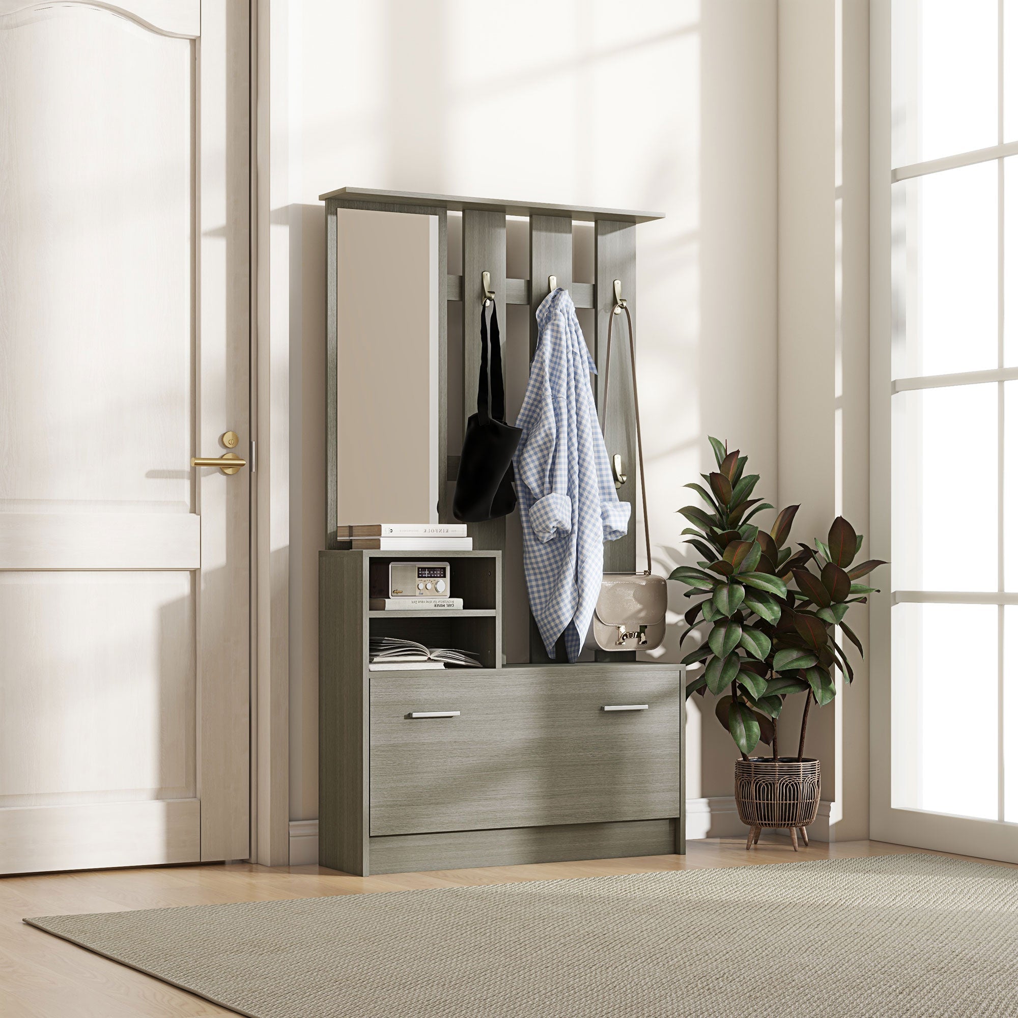 EasyComfort Set Mobili da Ingresso halmeubelset 4‑in‑1 met schoenenbank voor 8 paar