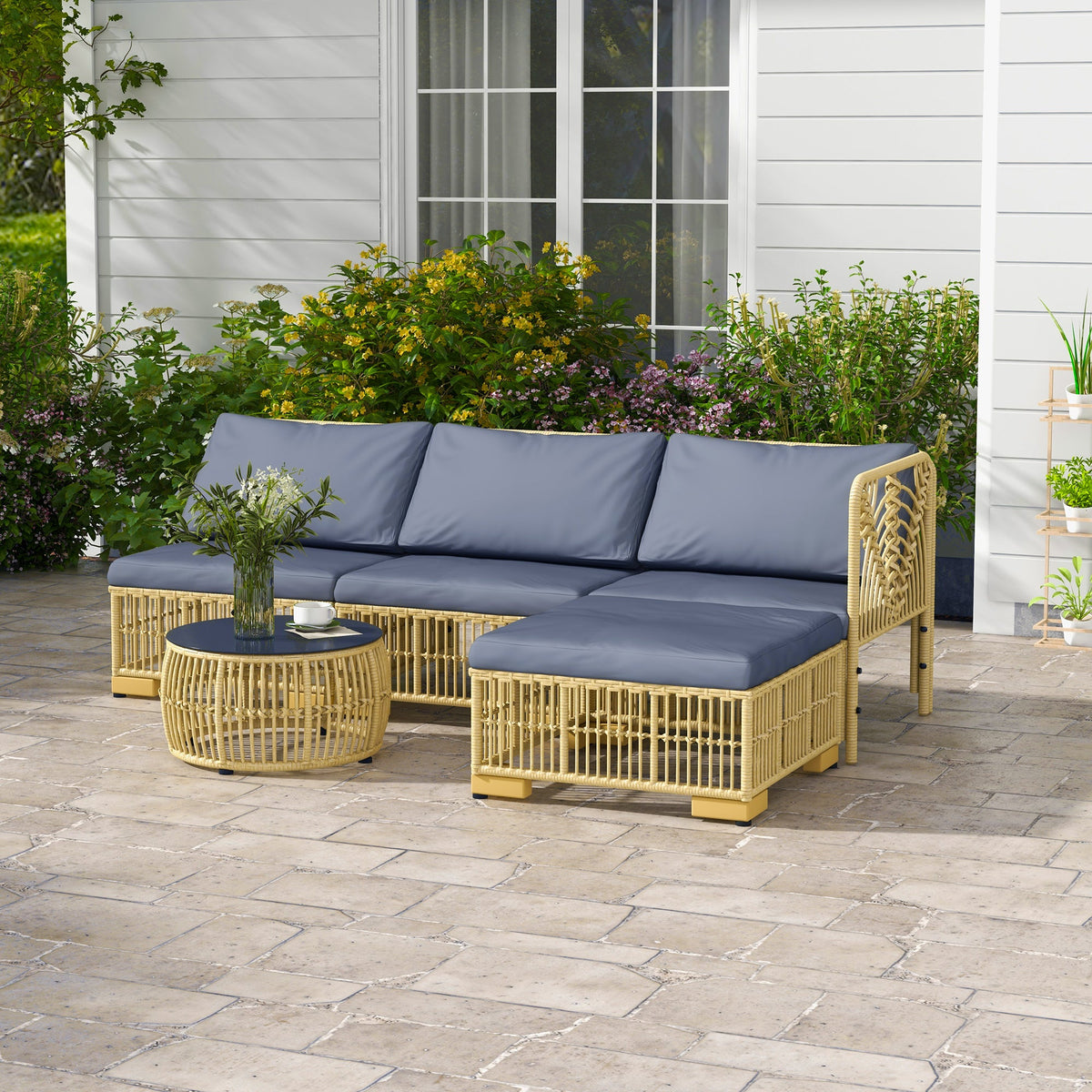EasyComfort Tuinloungeset 5-delig rattan, grijs
