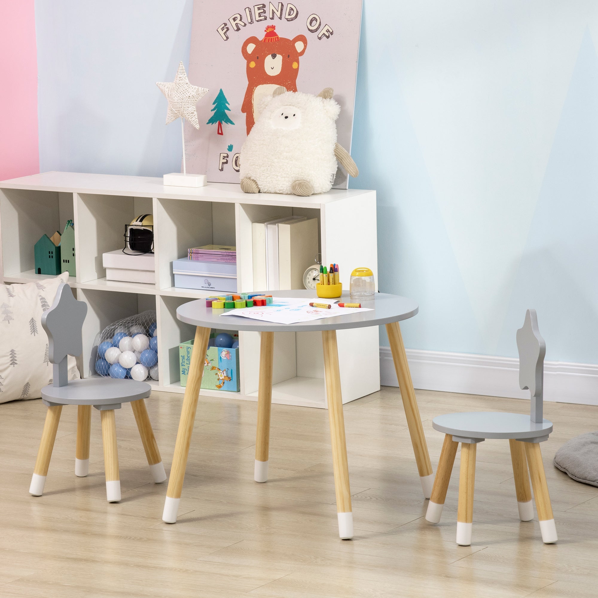 EasyComfort set tafeltje met 2 kinderstoelen, 3-delig, 18 maanden–4 jaar, grijs