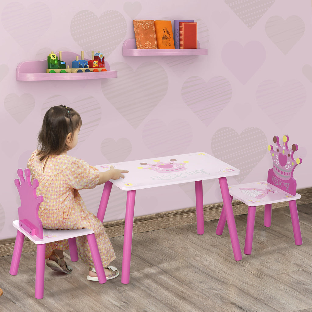 EasyComfort kinderset tafel en 2 stoelen met kroonrugleuning - roze