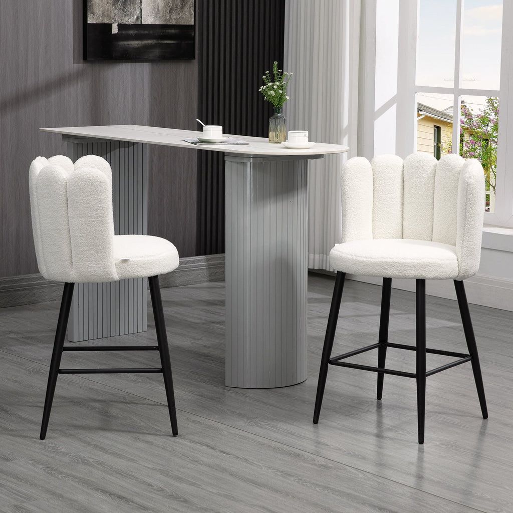 EasyComfort Set 2 Sgabelli Alti imbottiti with Poggiapiedi Regolabile Moderno da Cucina Pz in Poliestere, Acciaio e Gommapiuma, white crema