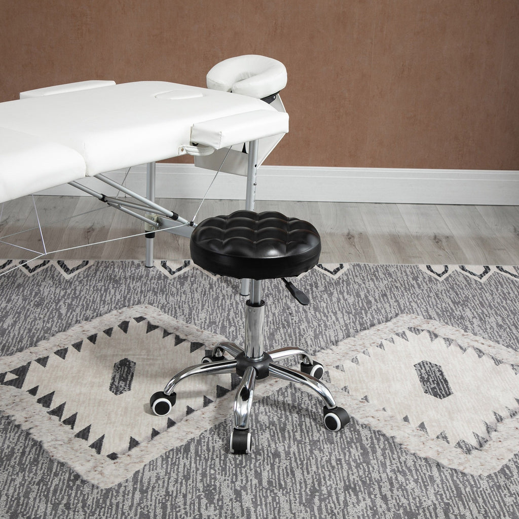 Easycomfort Sgabello ad Altezza Regolabile with 5 Ruote, in Acciaio, Gommapiuma e pelle PU, ?48x47-59Acm