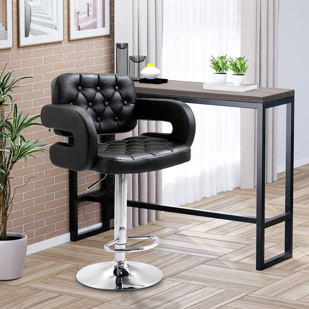 EasyComfort Barkruk met Rugleuning en Armleuningen, Zwart kunstleer, 63.5-83.5 cm