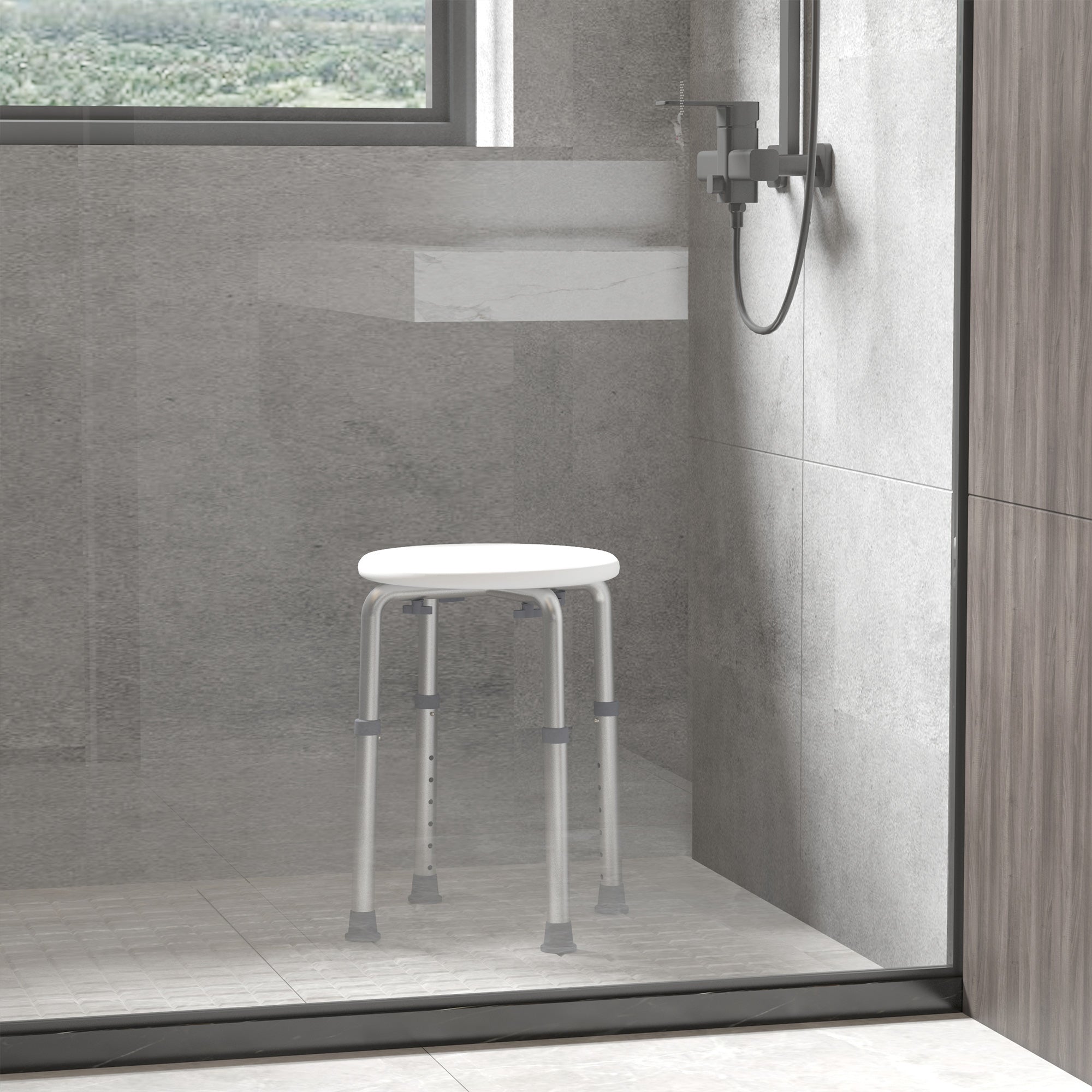 Easycomfort Sgabello da Doccia per Anziani with Ausilio Rotondo, Sedia da Bagno per Disabili with Altezza Regolabile 8 Posizioni, Piedini Antiscivolo, in Alluminio e PE, white