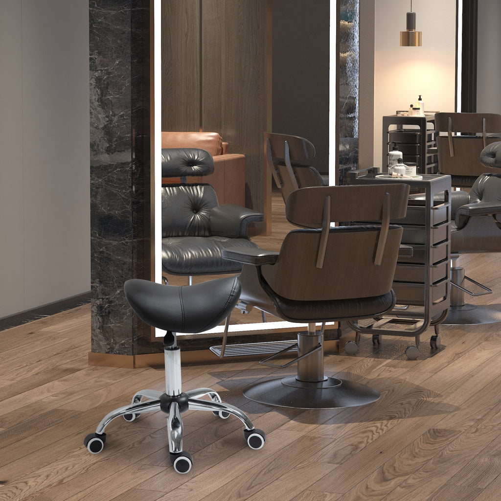 Easycomfort Sgabello da Lavoro a Sella with Ruote e Altezza Regolabile per Negozi Parrucchiere e Tattoo, 52x53x49-61cm black