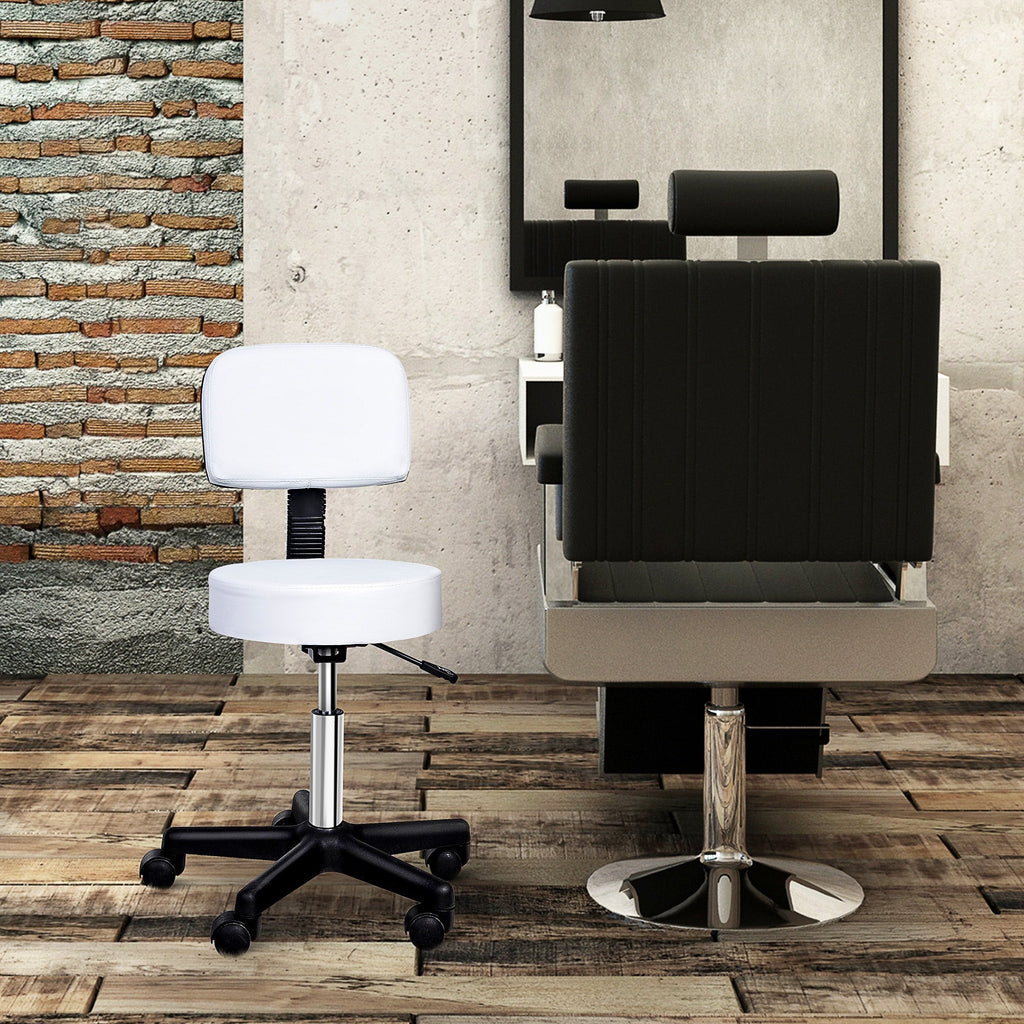 Easycomfort Sgabello Girevole with Schienale, Altezza Regolabile e 5 Ruote in pelle PU Bianca per Casa o Negozio