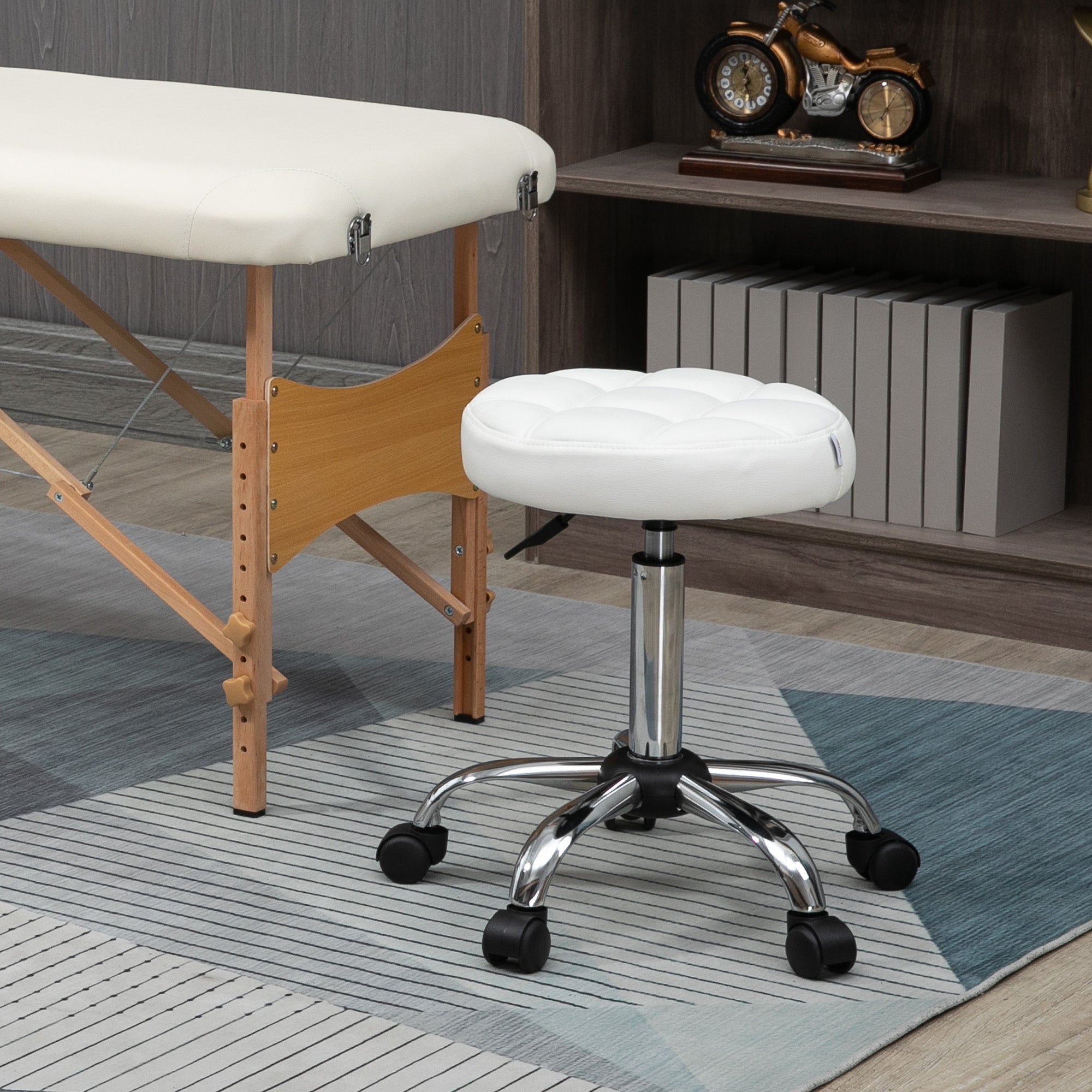 EasyComfort Sgabello Girevole Rotondo with Ruote, Altezza Regolabile e Rivestimento in Finta Pelle, white