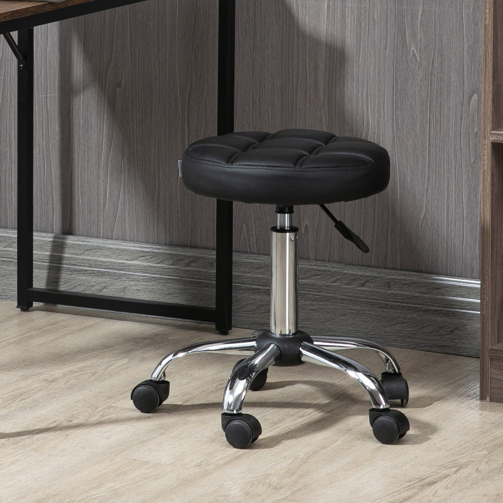 EasyComfort Sgabello Girevole Rotondo with Ruote, Altezza Regolabile e Rivestimento in Finta Pelle, black