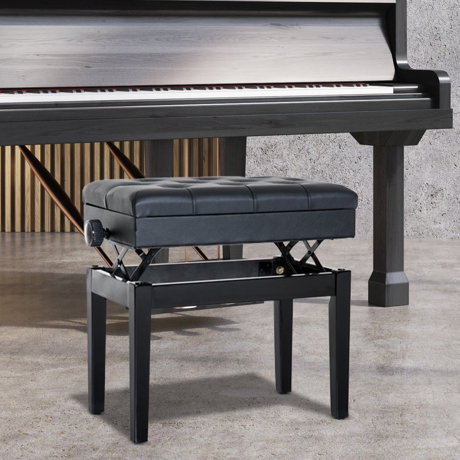 EasyComfort Sgabello per Pianoforte pianobank met opbergruimte, verstelbaar, zwart