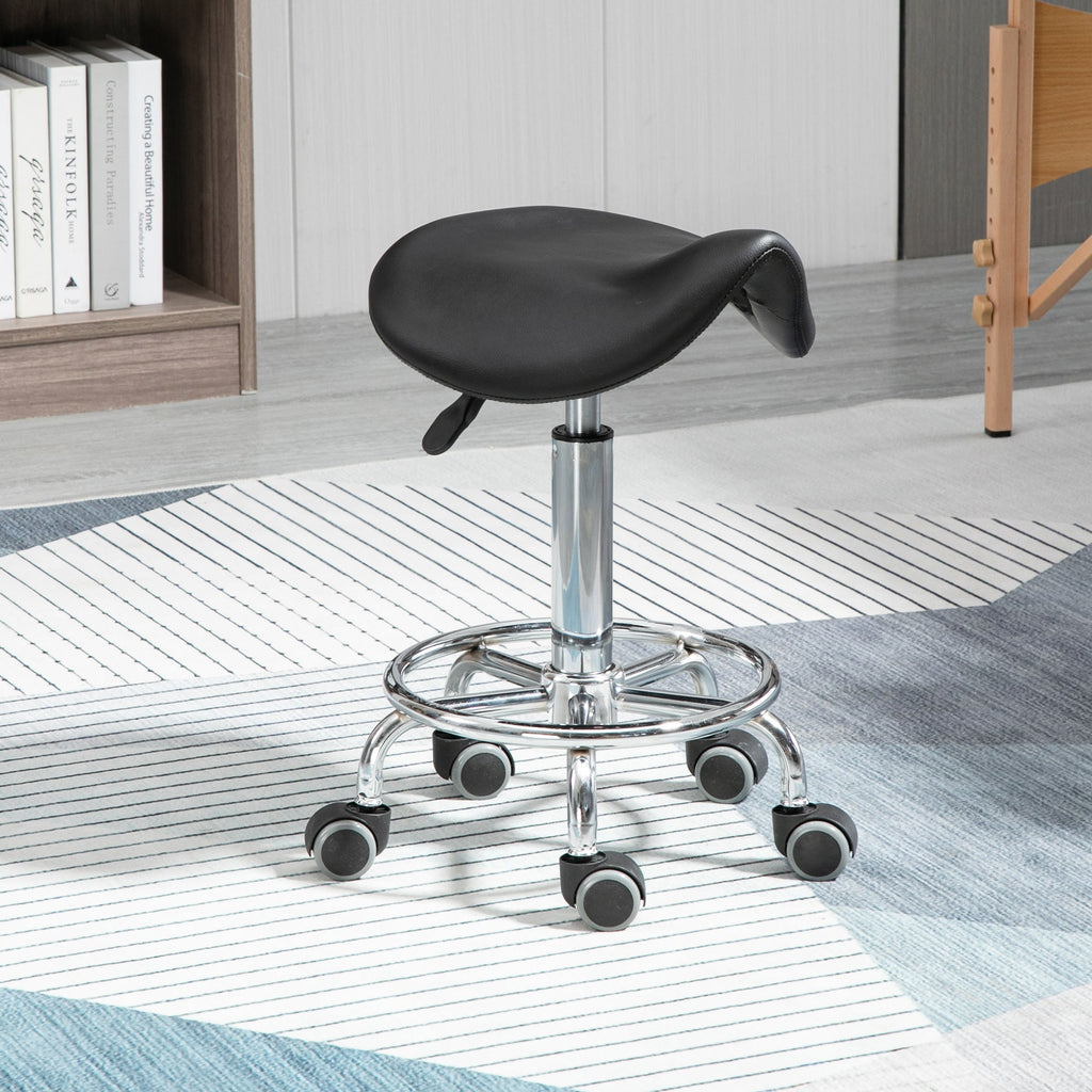 Easycomfort Sgabello Regolabile in Altezza with 5 Ruote e Seduta Ergonomica Imbottita in Gommapiuma, 36.2x37.5x51-66 cm, black