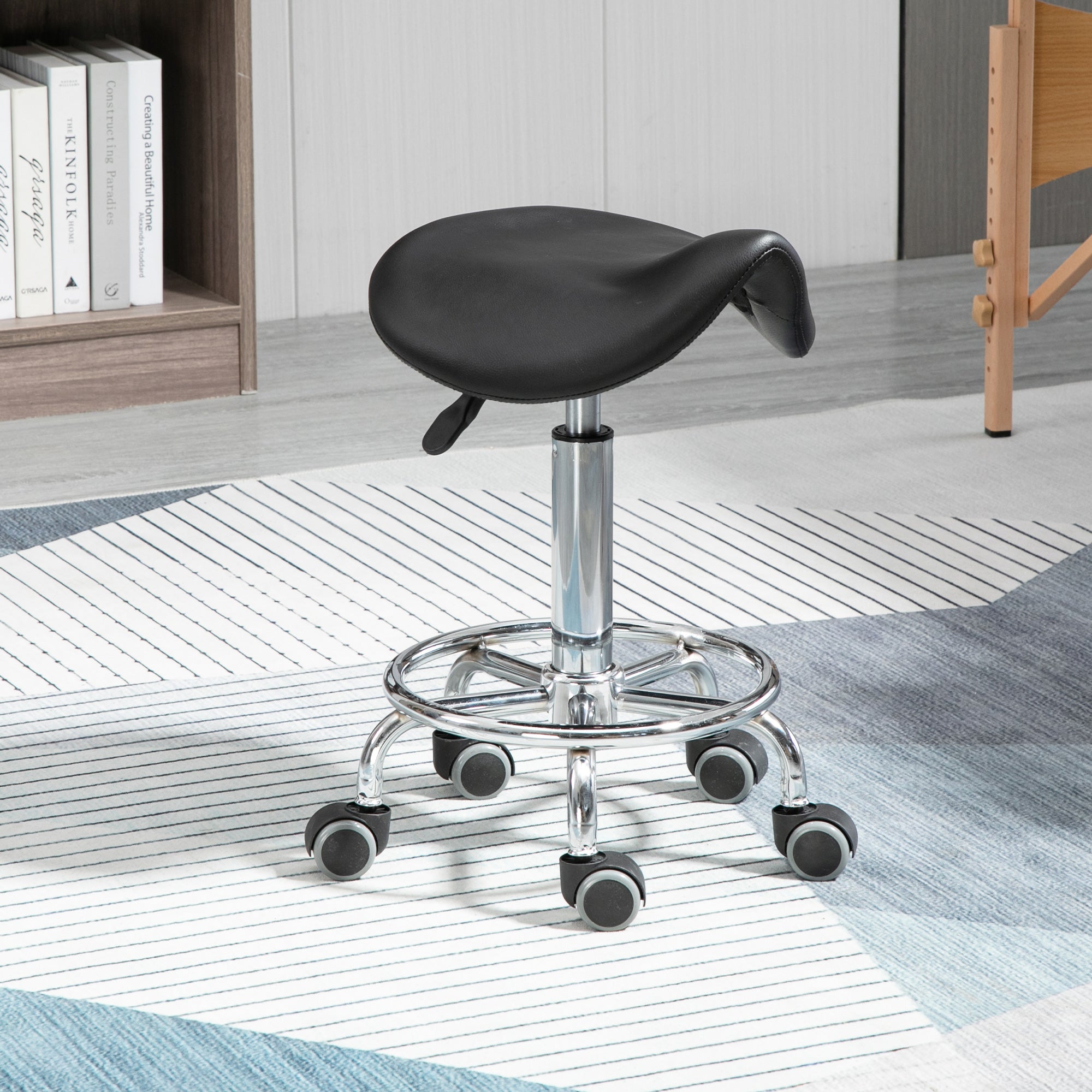 Easycomfort Sgabello Regolabile in Altezza with 5 Ruote e Seduta Ergonomica Imbottita in Gommapiuma, 36.2x37.5x51-66 cm, black