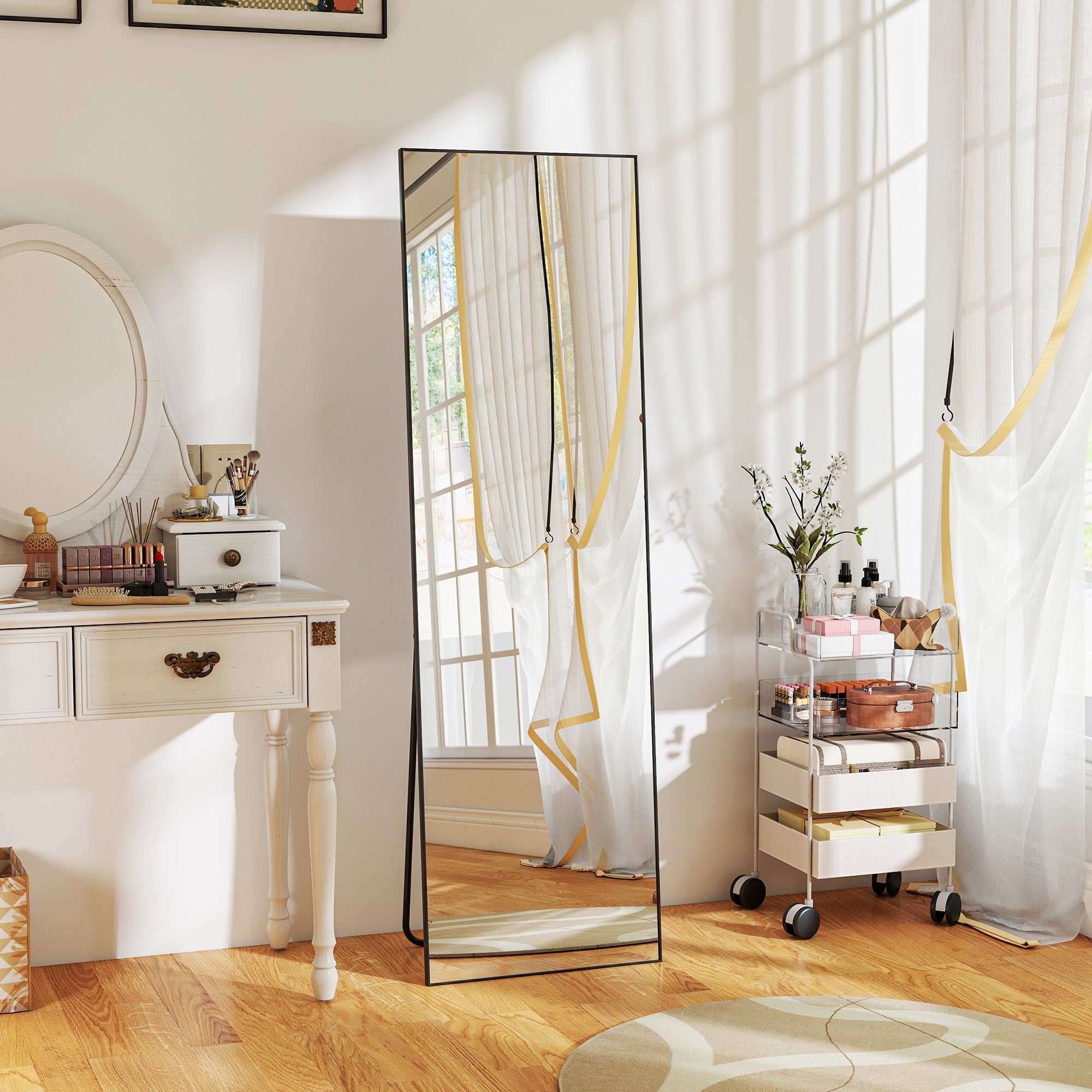 EasyComfort Spiegel staand of wand volle lengte 50x2x161.5 cm zwart