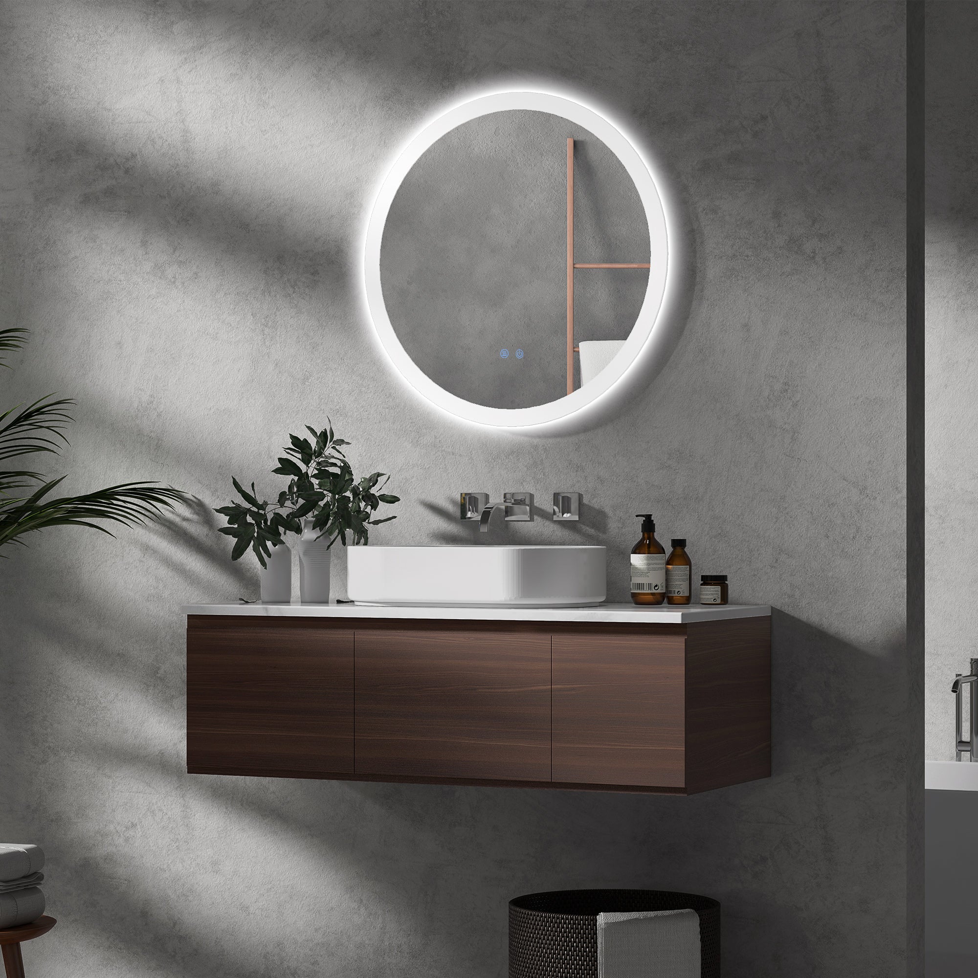 EasyComfort LED-badkamerspiegel anti-condens Ø70 cm, 3 kleuren, dimbaar