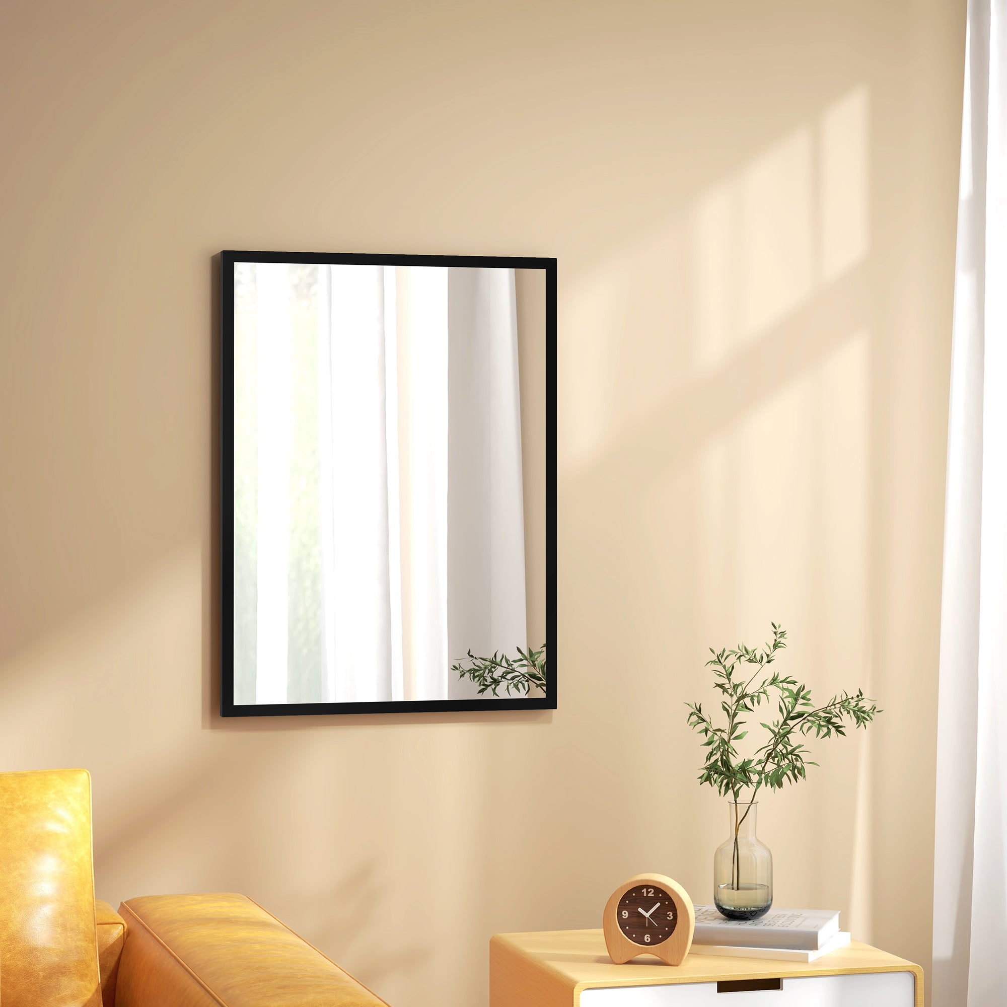 EasyComfort Wandspiegel rechthoekig 60x80 cm zwart met ophanghaken