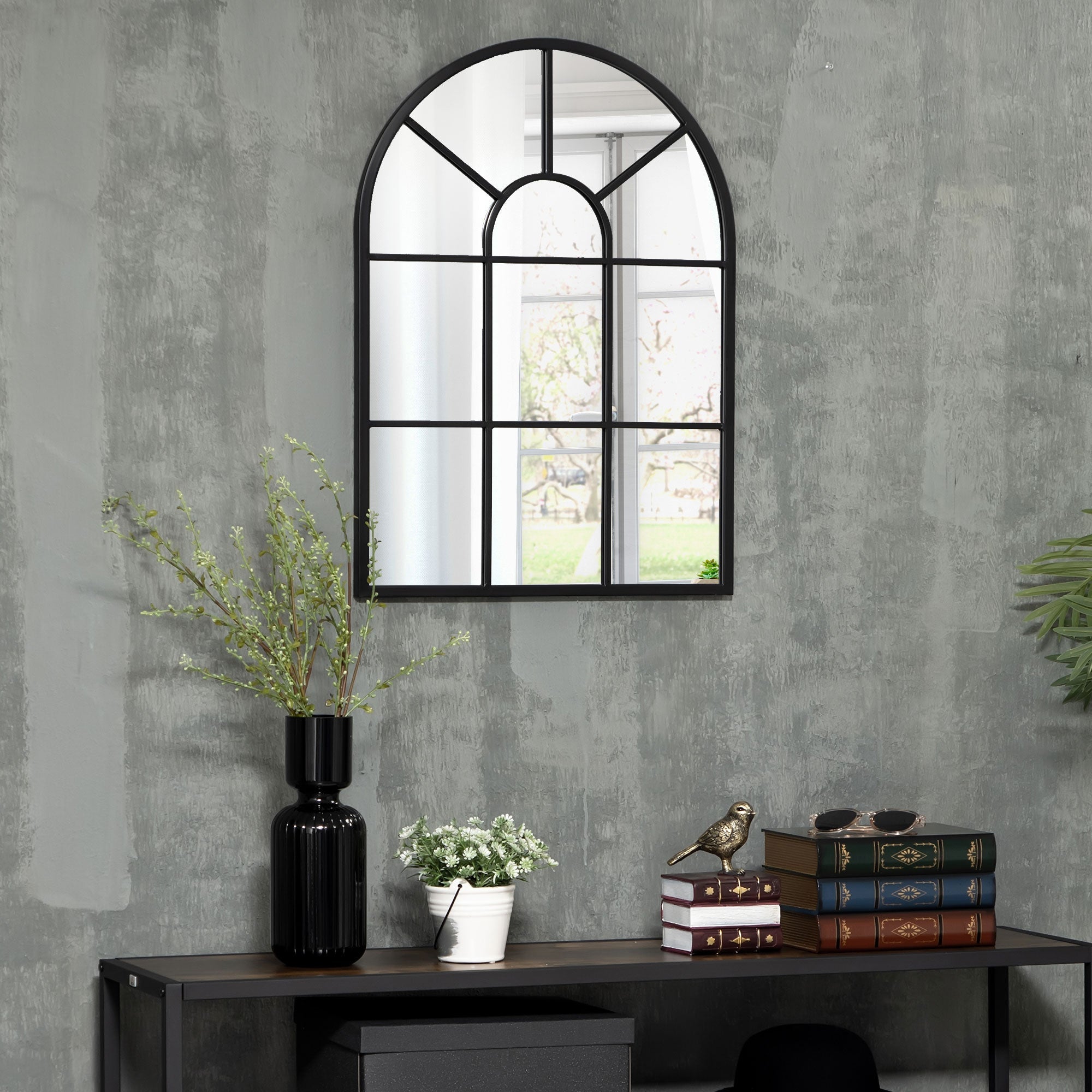 Easycomfort Specchio Moderno wall-mounted e a forma di Arco 70x50 cm per Camera da Letto e Soggiorno, in Metallo black e Vetro