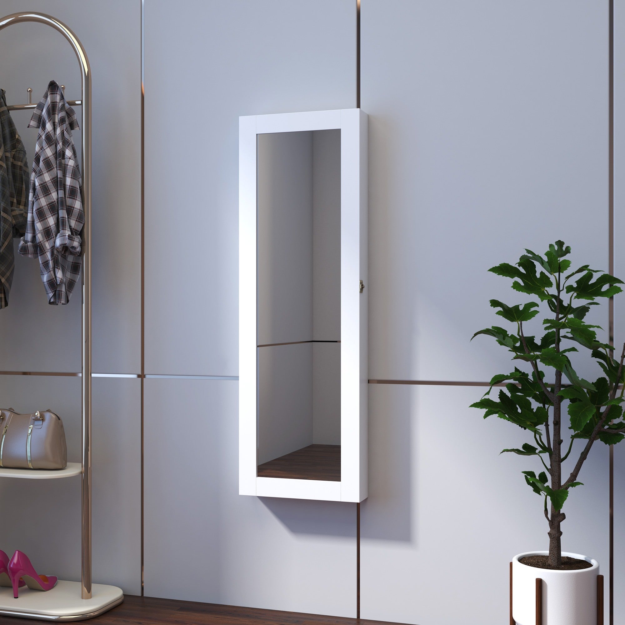 EasyComfort Spiegel-sieradenkast aan de muur 37x9.5x112 cm wit