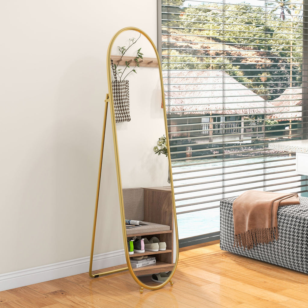 EasyComfort Specchio Verticale Ovale da Terra with Supporto, in Vetro e Metallo, 40x41x159 cm, Tonalità Oro