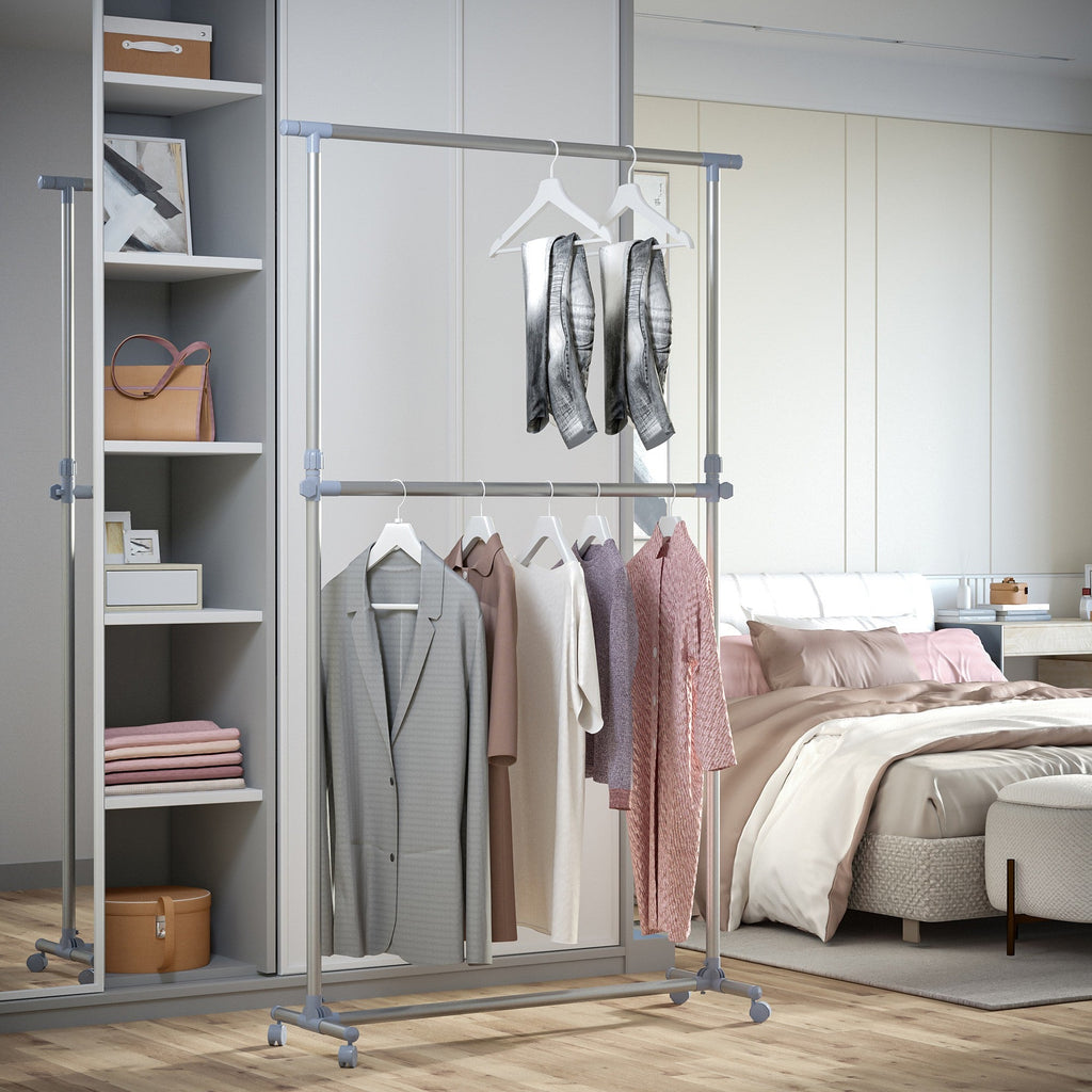Easycomfort Stender Appendiabiti with Altezza ed Estensione Regolabili, 4 Ruote Girevoli, Acciaio Inox e ABS, 165x48x180cm