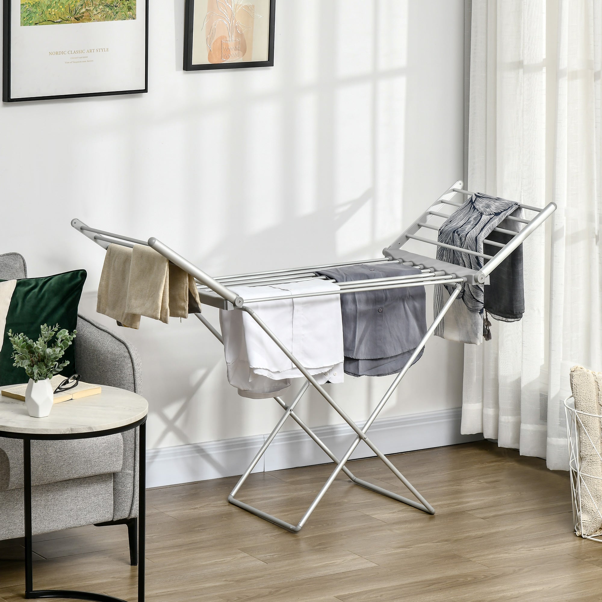Easycomfort Stendino Elettrico Riscaldato with Ali Pieghevole Salvaspazio in Lega di Alluminio, 144x53x91cm, Argento
