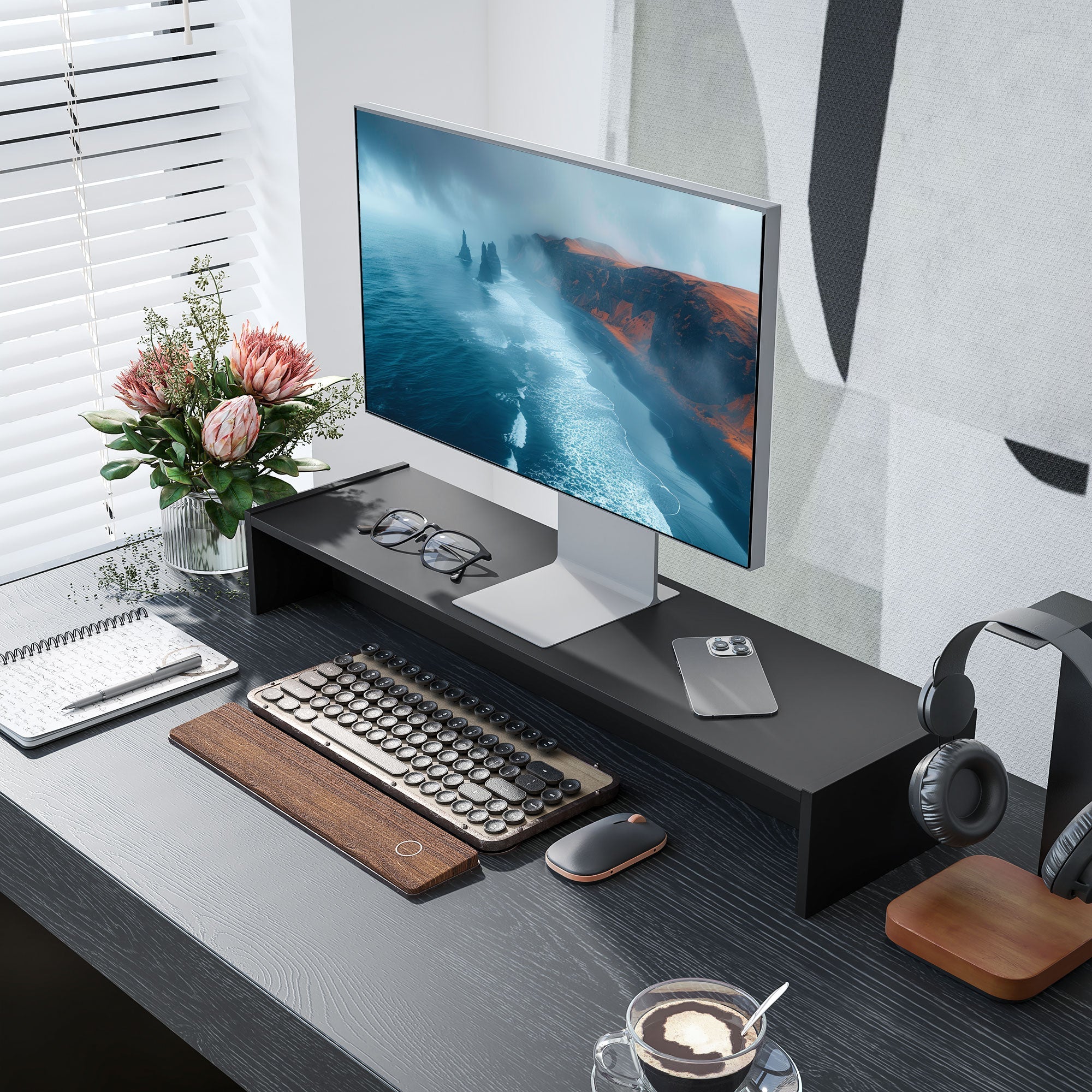 EasyComfort Monitorstandaard 100x27x15 cm, 2 opbergvakken