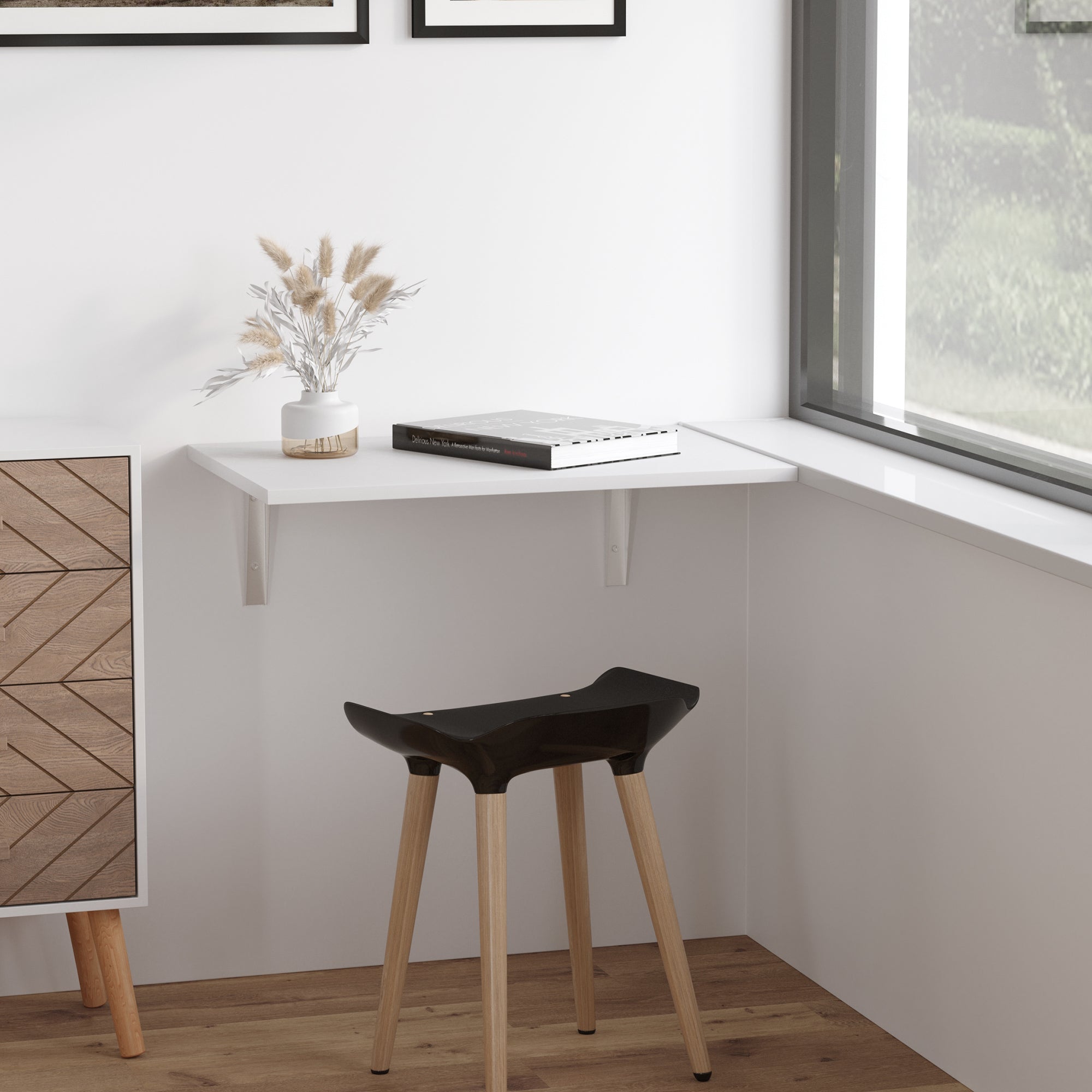 Easycomfort Tavolino a Muro Pieghevole Salvaspazio in MDF e Telaio in Metallo, per Cucina Salotto, white, 60x40x20cm