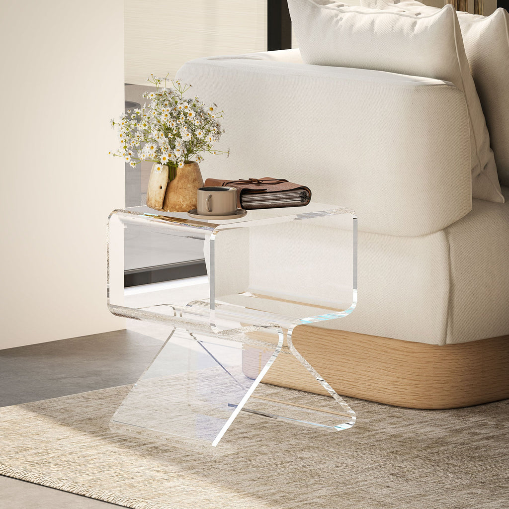 EasyComfort Tavolino Basso Geometrico a 2 Livelli in Acrilico with Gambe Triangolari, 40x30x45 cm, Trasparente