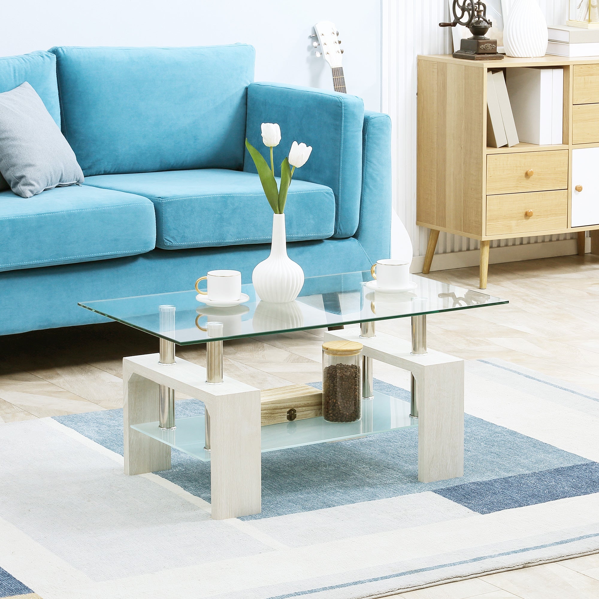 EasyComfort 2-laags salontafel 90x50x42 cm wit