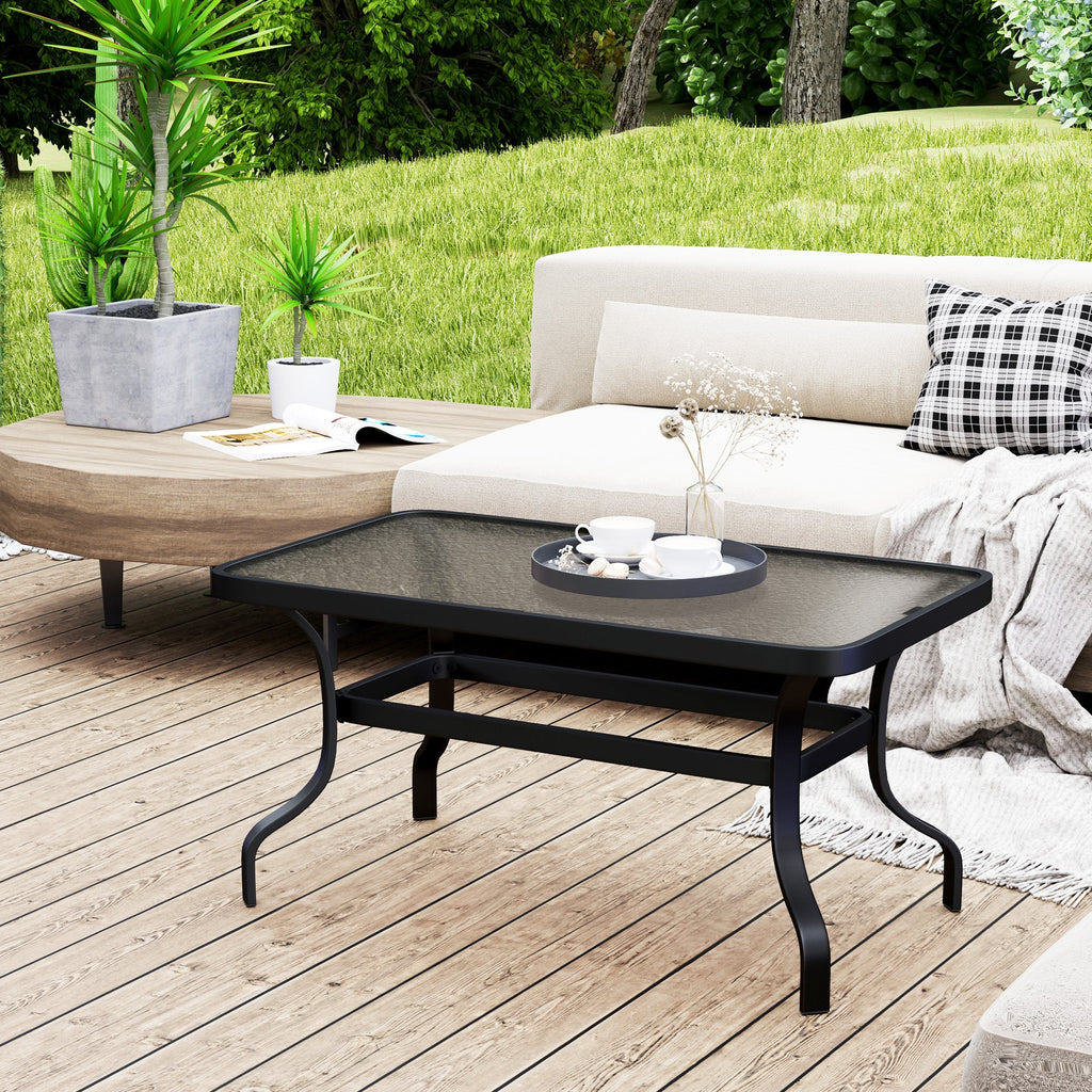 EasyComfort Tavolino da Esterno Rettangolare in Metallo black with Piano in Vetro Temperato, 95x55x46 cm