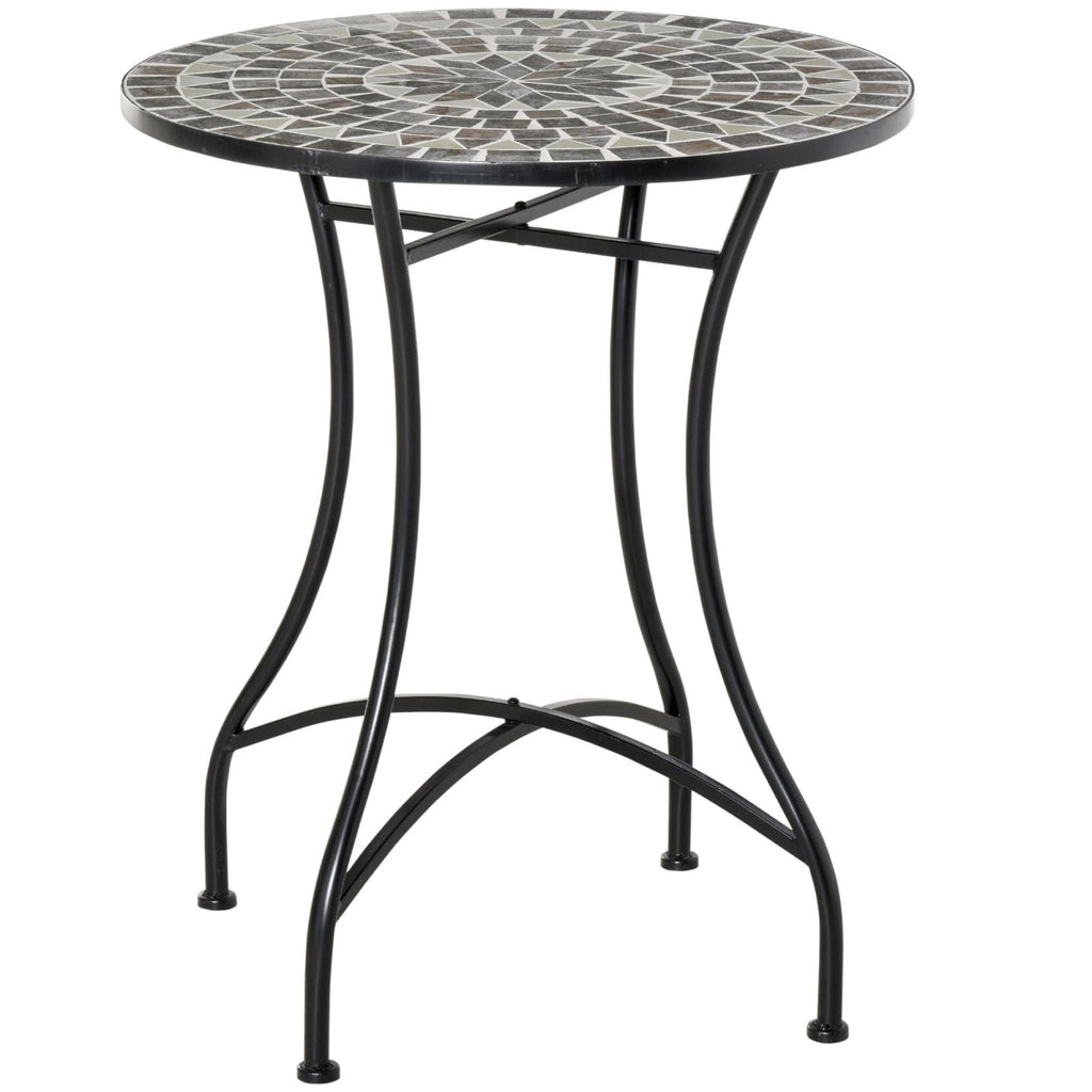 EASYCOMFORT Garden Coffee Table in Metal and Ceramic, Outdoor Table for Terrace or Balcony, Ф60x71cm, Black