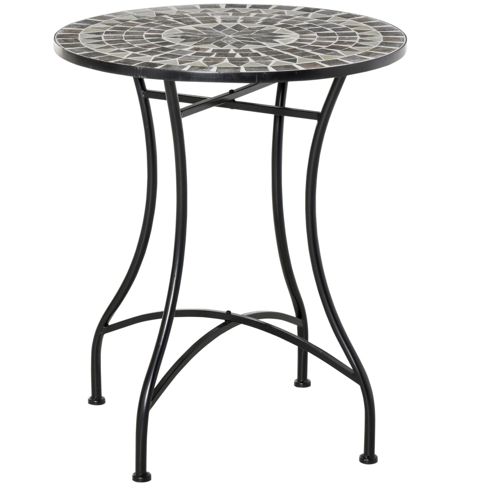 EASYCOMFORT Garden Coffee Table in Metal and Ceramic, Outdoor Table for Terrace or Balcony, Ф60x71cm, Black