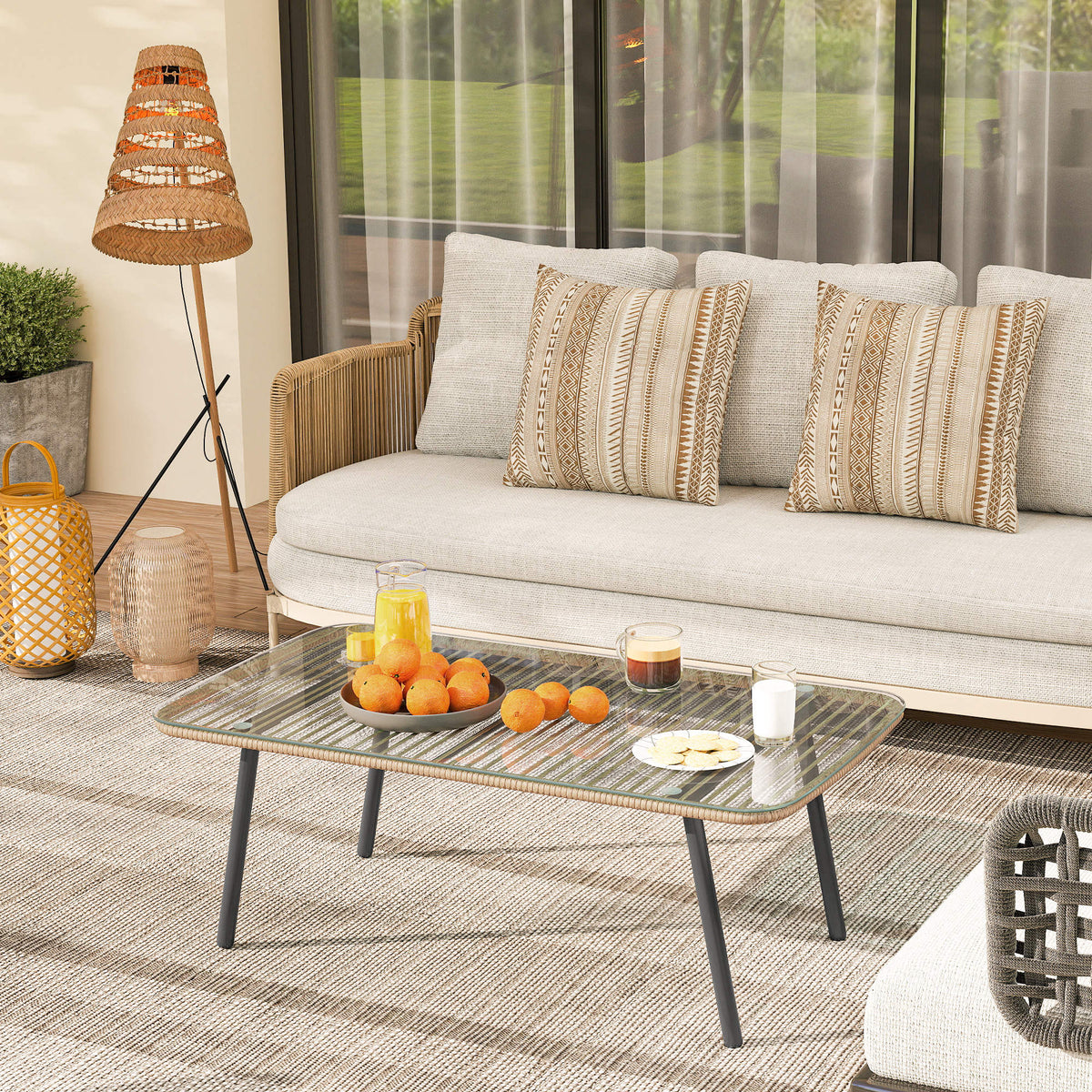 EasyComfort Rattan tuintafel 110x60x40 cm houtlook