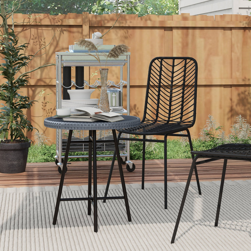 EasyComfort Tavolino da Giardino Moderno con Piano in Plastica di Legno, in Rattan e Acciaio, 50x50x55 cm, Grigio e Nero