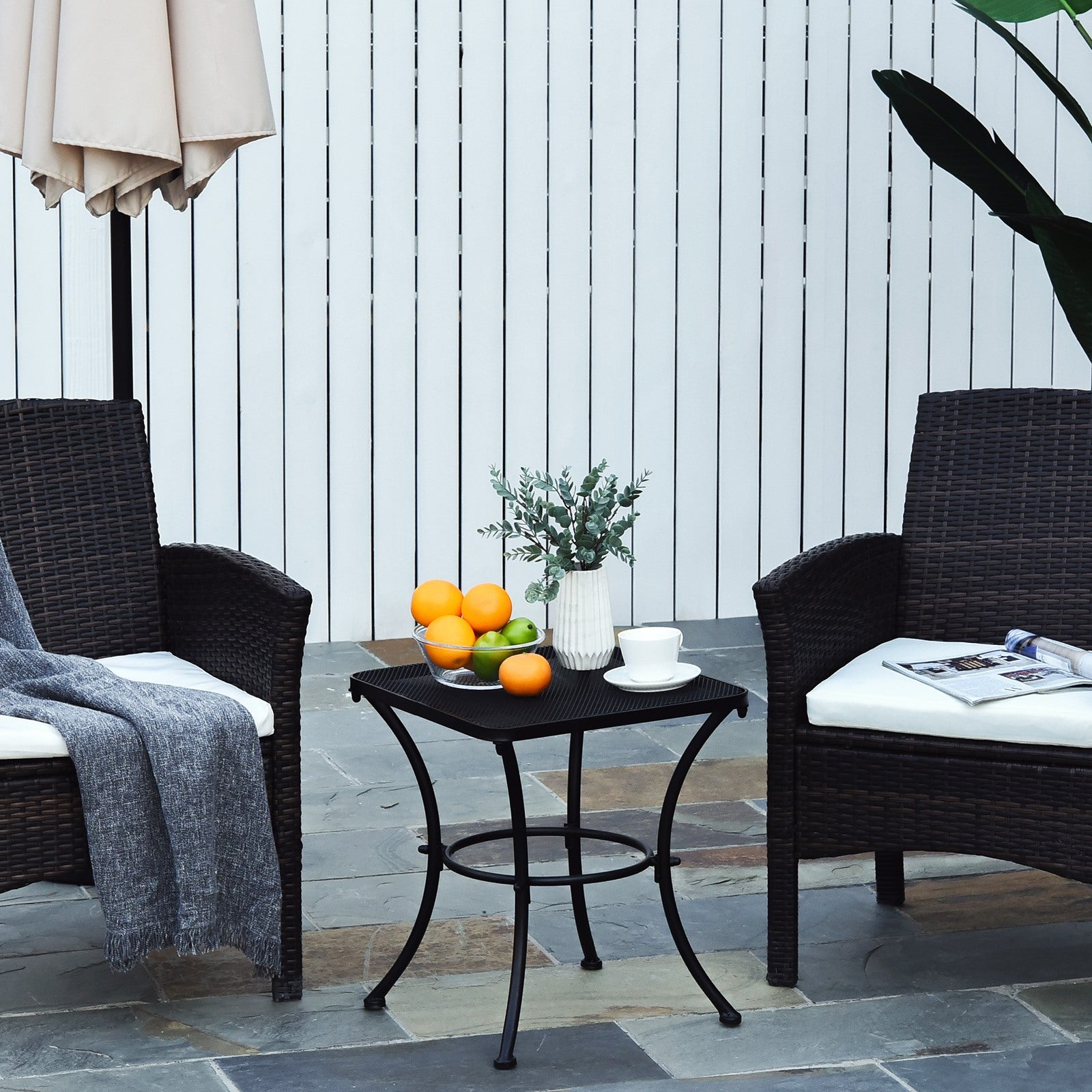 EasyComfort Tavolino da Giardino Quadrato in Acciaio with Piano Traforato, 45x45x50 cm, black