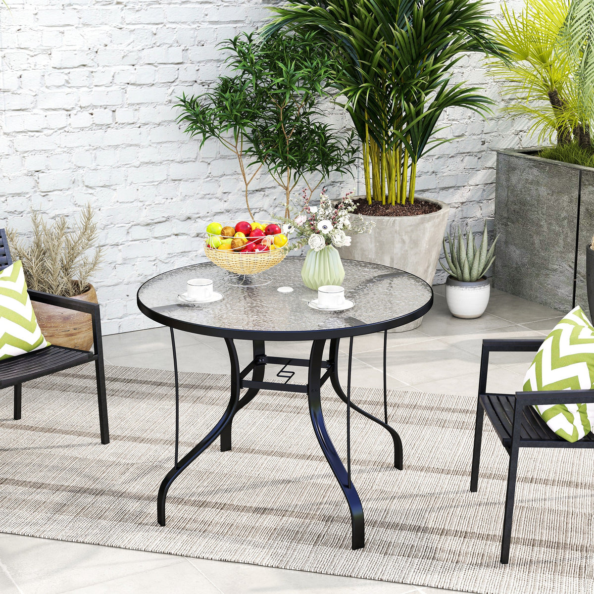 EasyComfort Tavolino rond tuintafel Ø96.5 x 71A cm met parasolgat, zwart