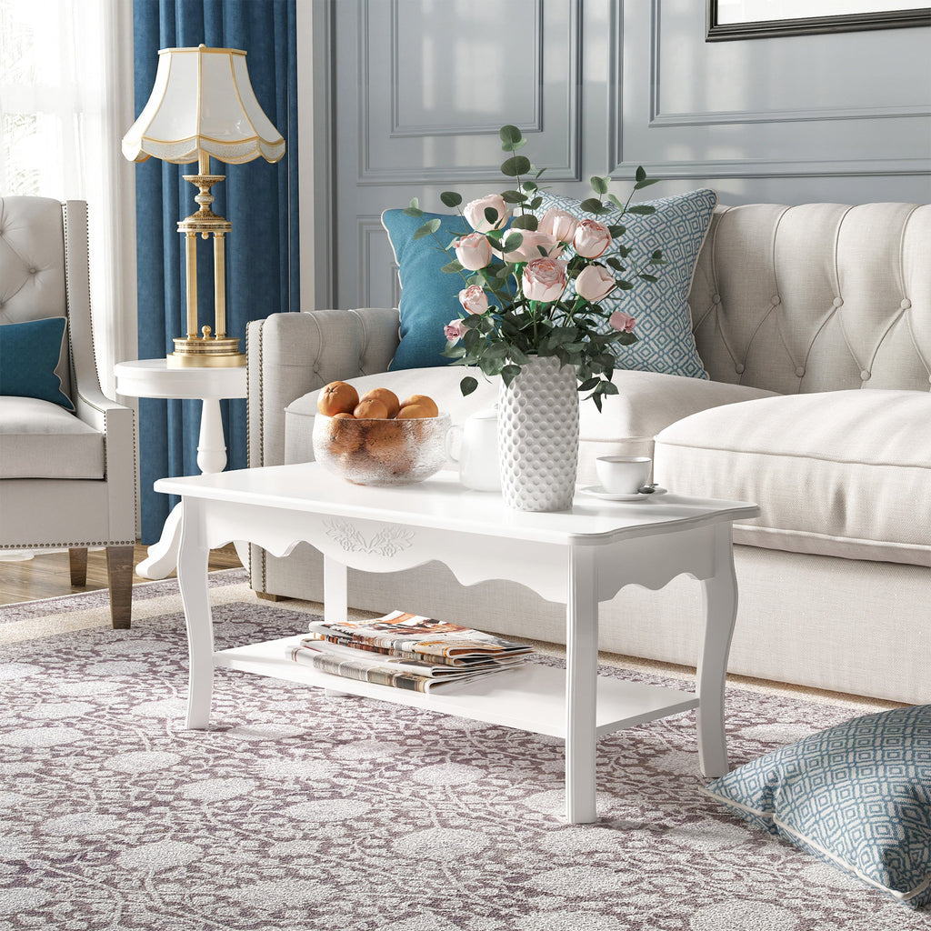 Easycomfort Tavolino da Salotto with Ampio Ripiano Portaoggetti Inferiore in Legno, 94x44x43cm, white