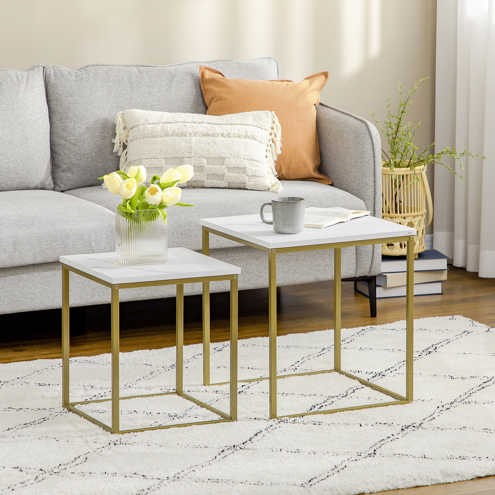 EasyComfort Tavolino da Salotto — Salontafelset 2-delig, stapelbaar, wit/goud